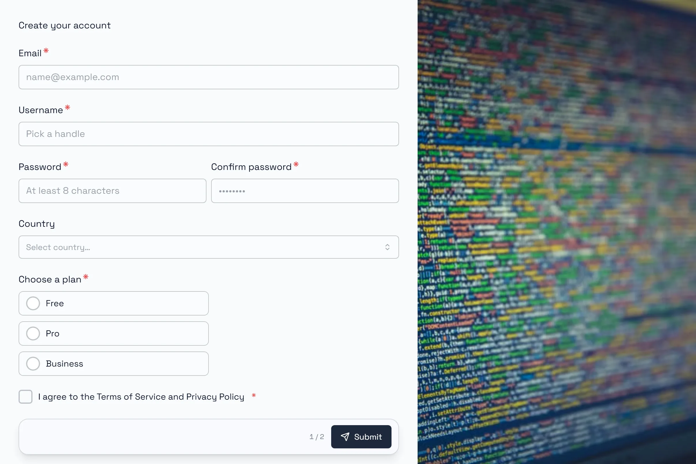 Create Your Account template preview
