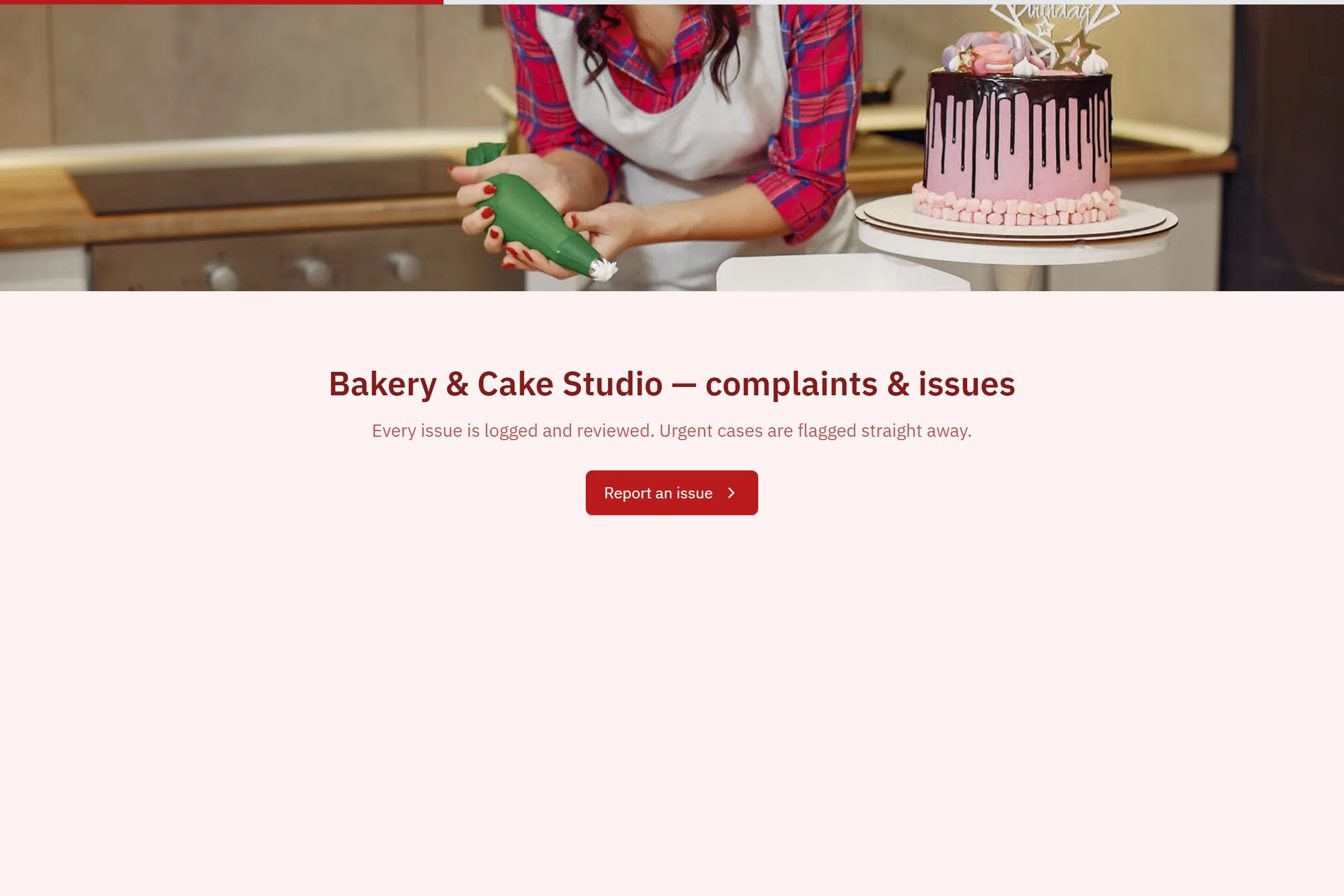 Bakery & Cake Studio Complaint / Issue Form template preview