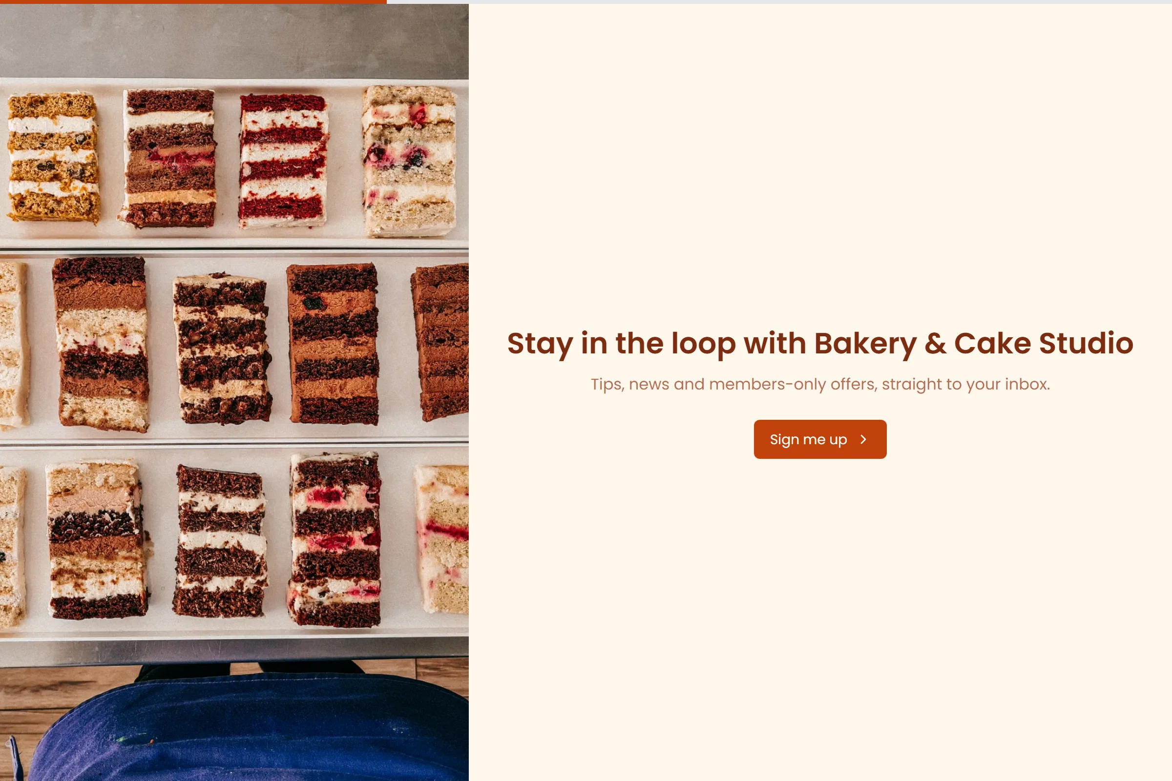 Bakery & Cake Studio Newsletter & Updates Signup template preview