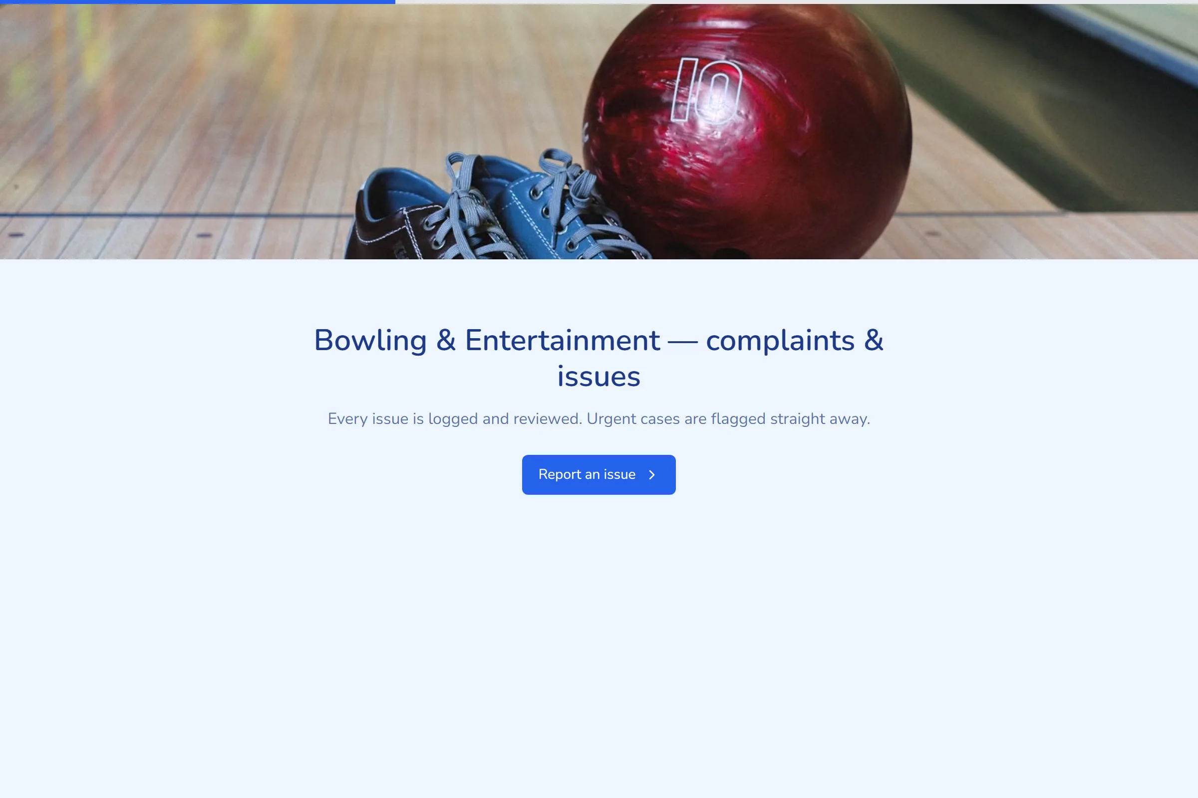 Bowling & Entertainment Complaint / Issue Form template preview