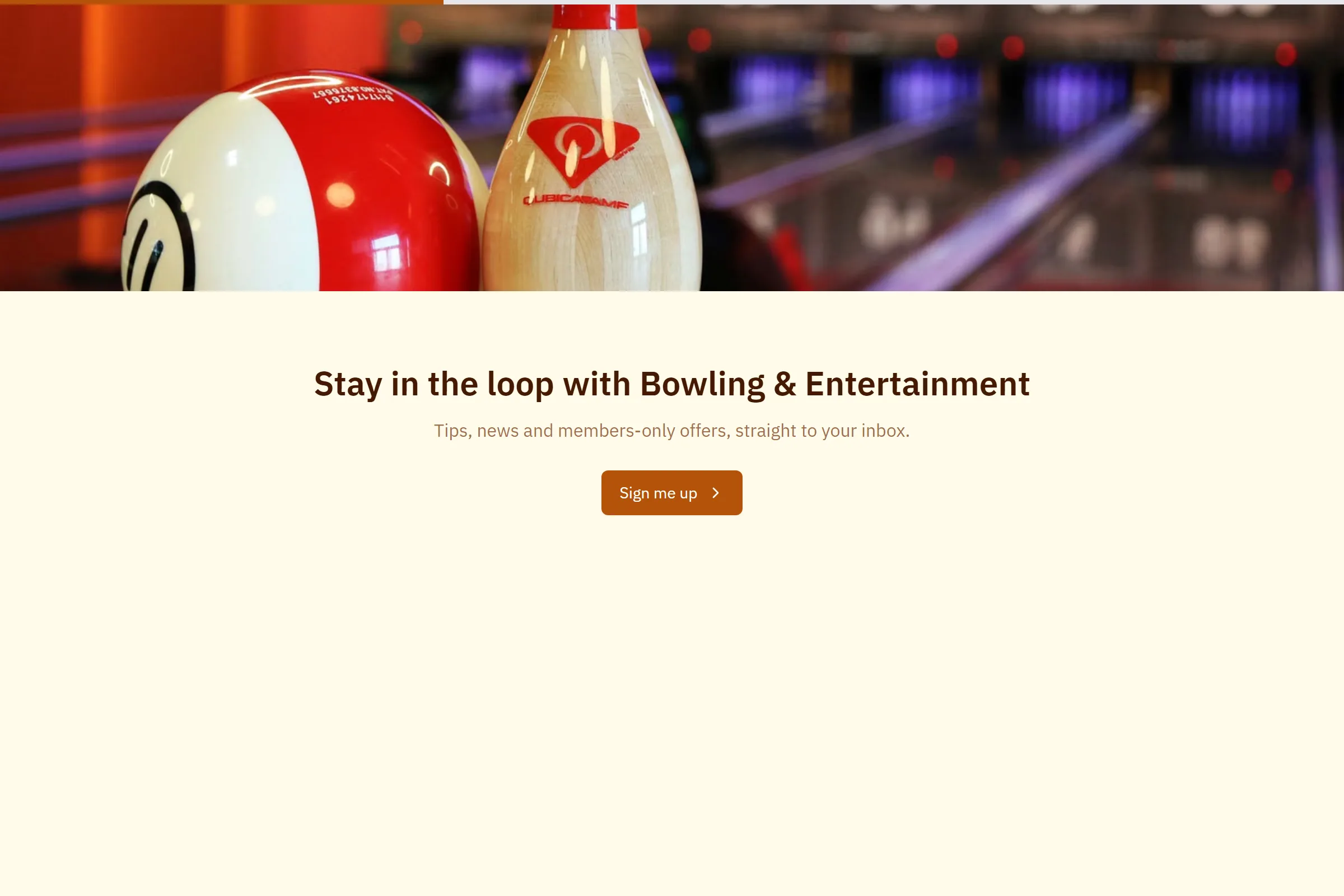 Bowling & Entertainment Newsletter & Updates Signup template preview