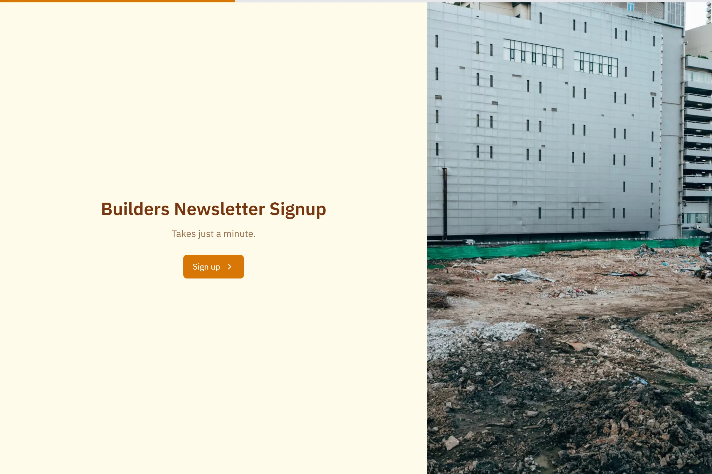 Builders Newsletter Signup template preview