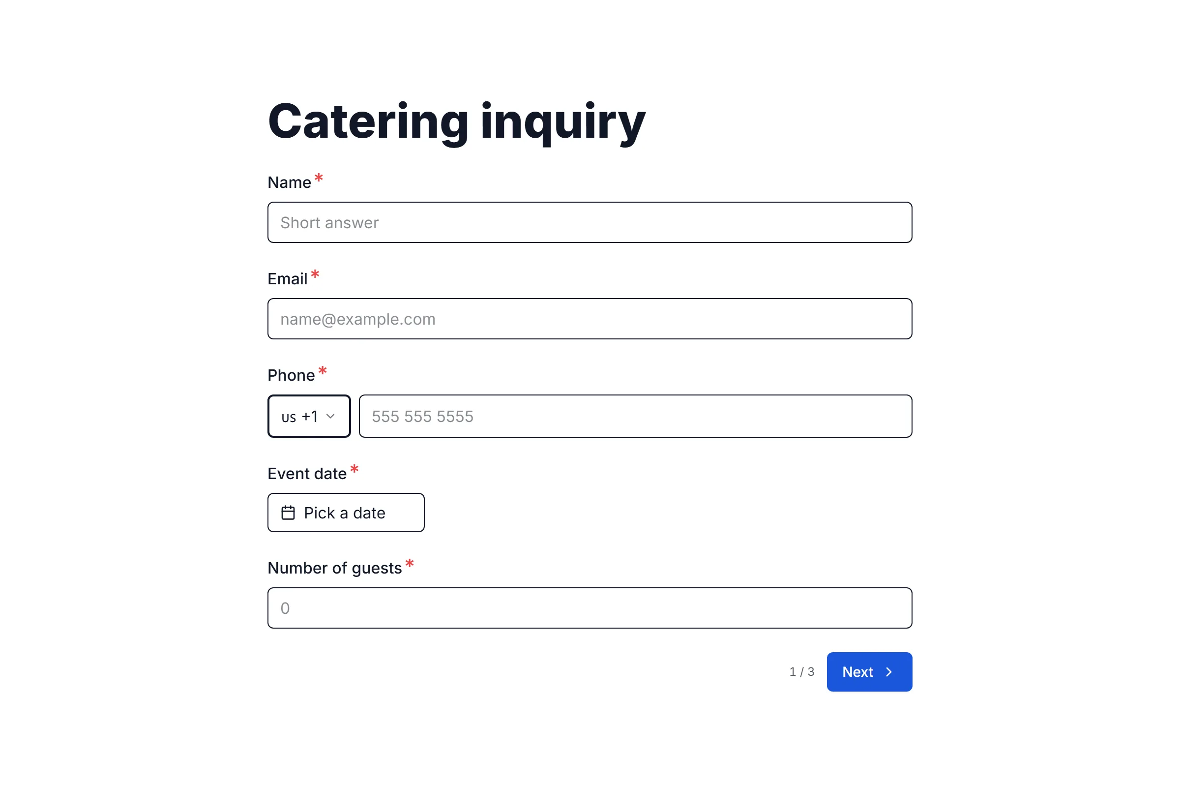 Catering Request template preview