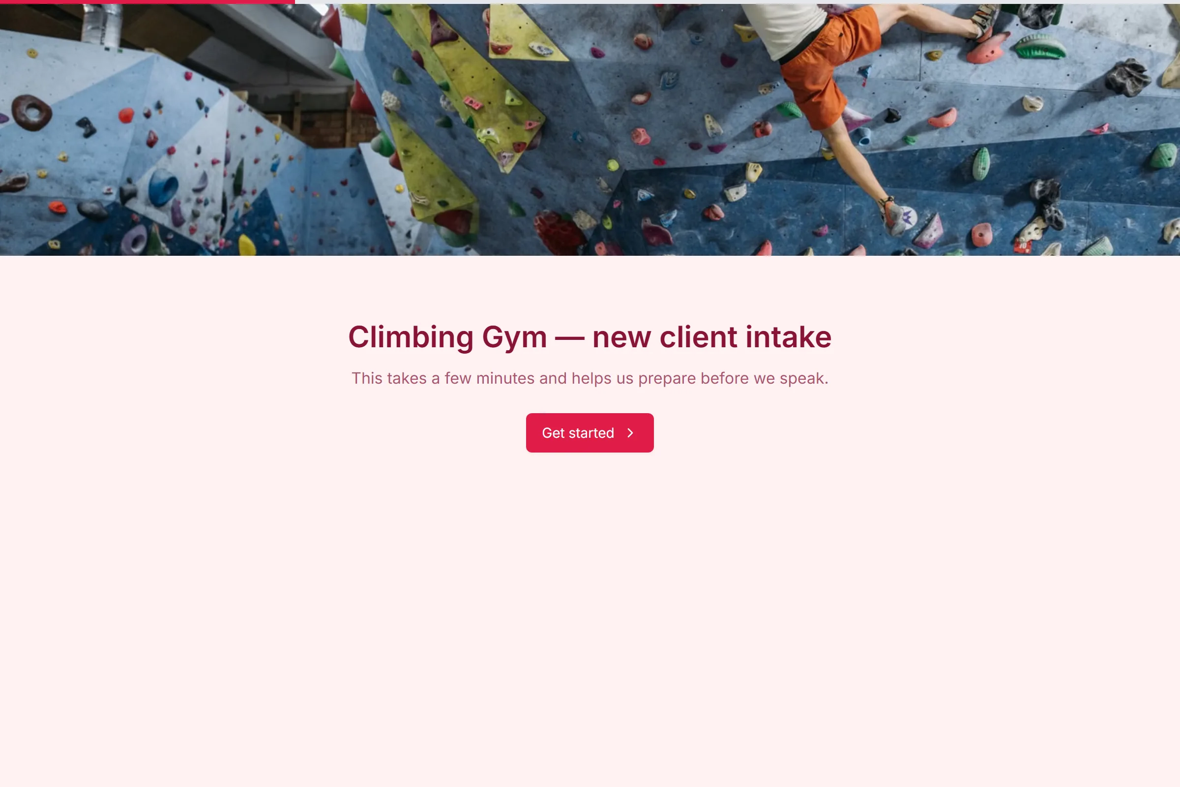 Climbing Gym New Client Intake template preview