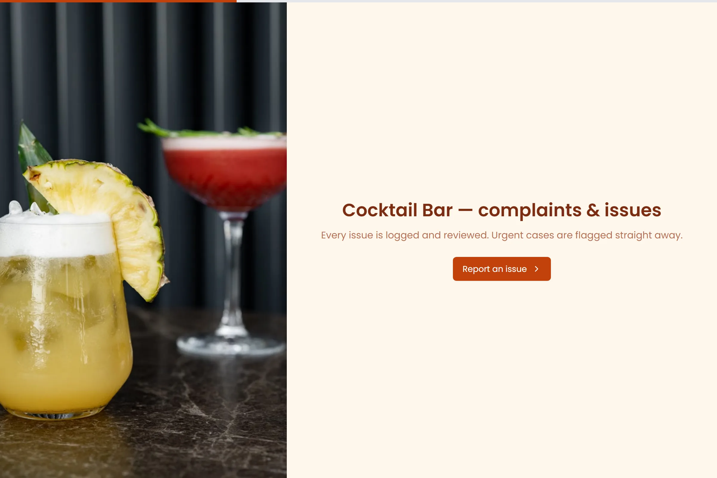 Cocktail Bar Complaint / Issue Form template preview