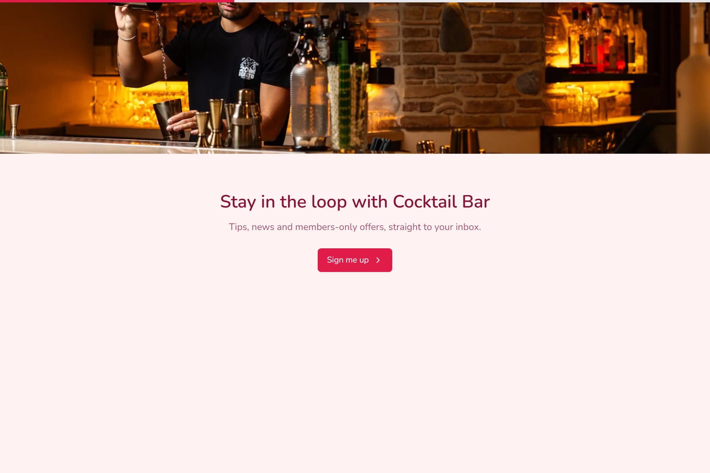 Cocktail Bar Newsletter & Updates Signup template preview