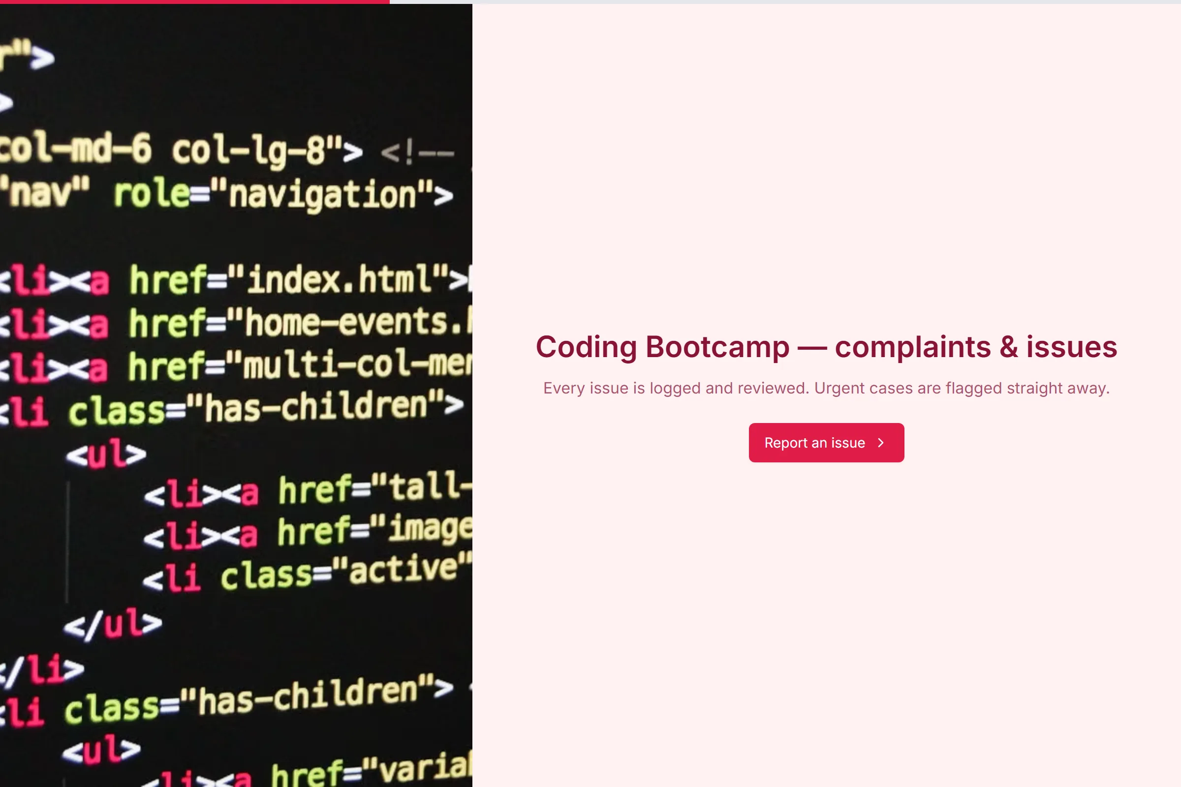 Coding Bootcamp Complaint / Issue Form template preview