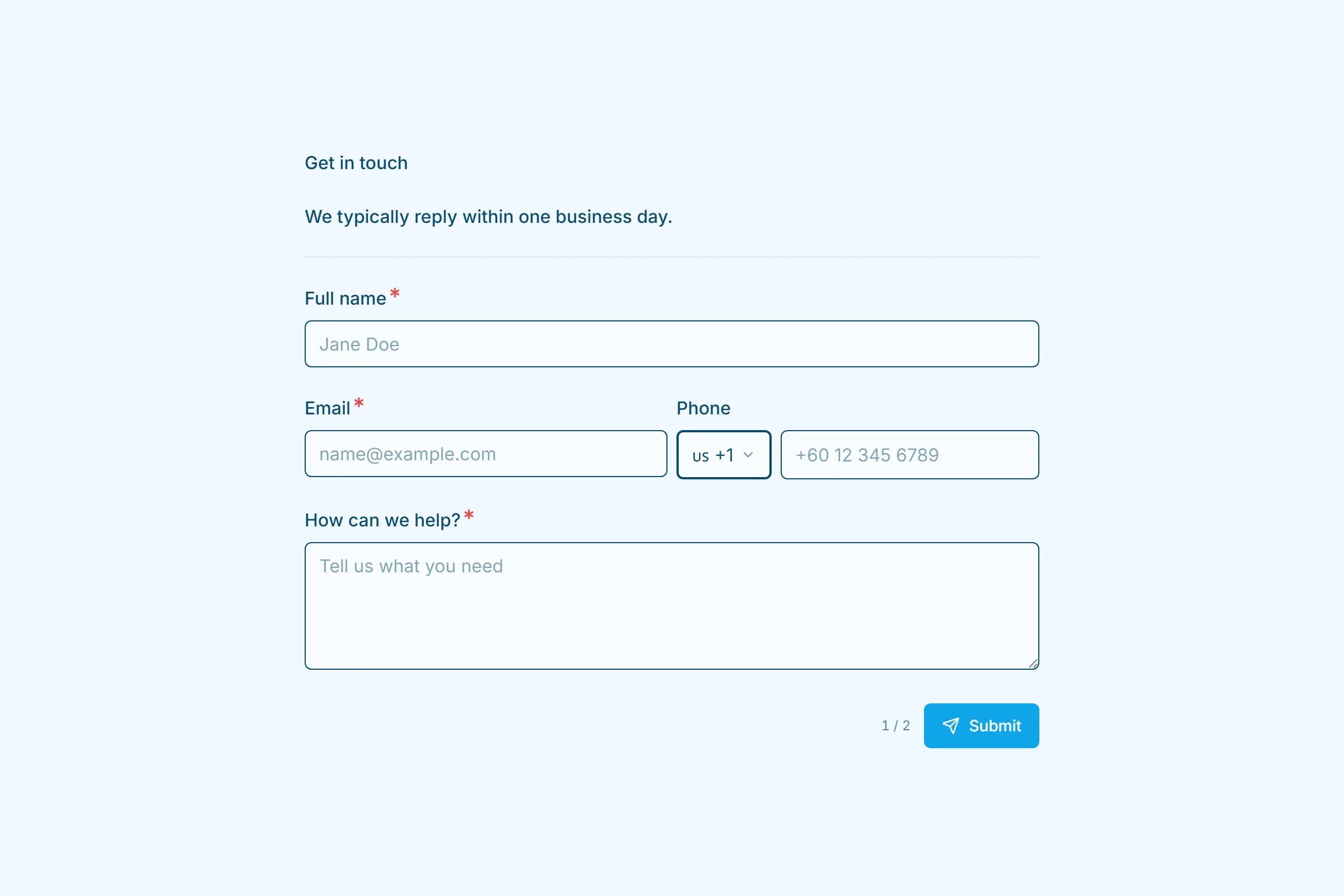 Contact Form template preview