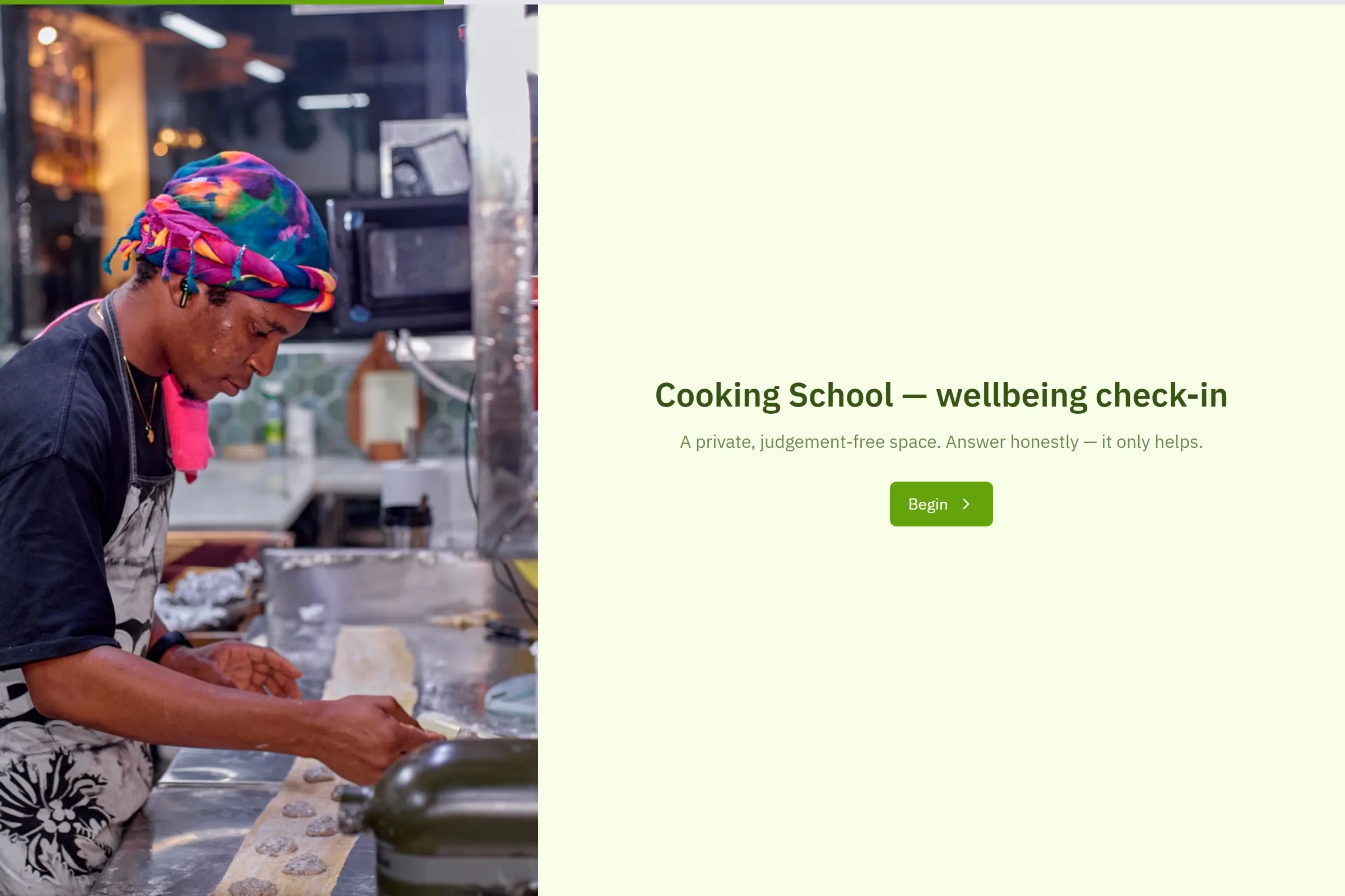 Cooking School Wellbeing Check-in template preview