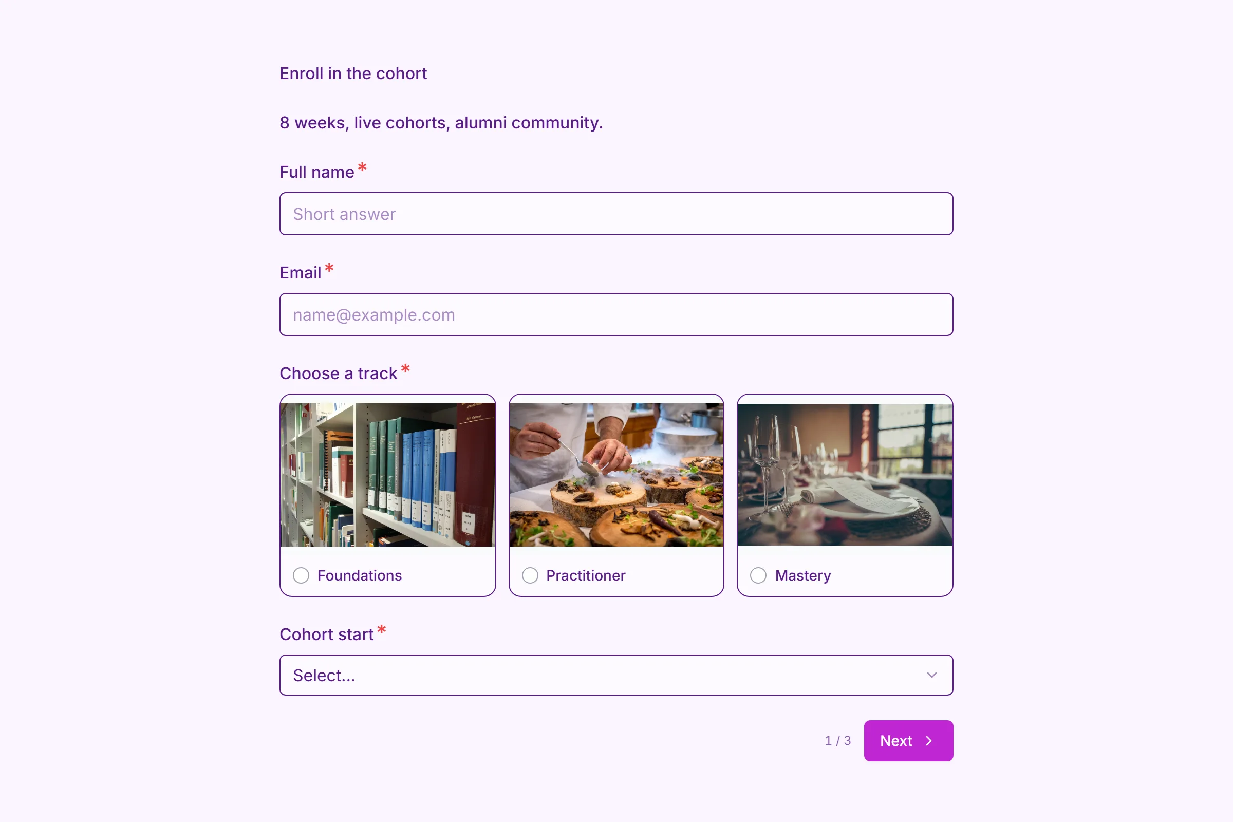 Course Enrollment template preview