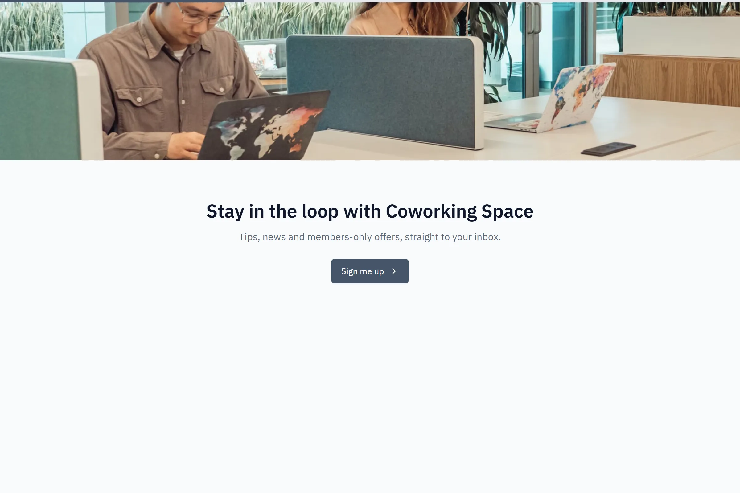 Coworking Space Newsletter & Updates Signup template preview