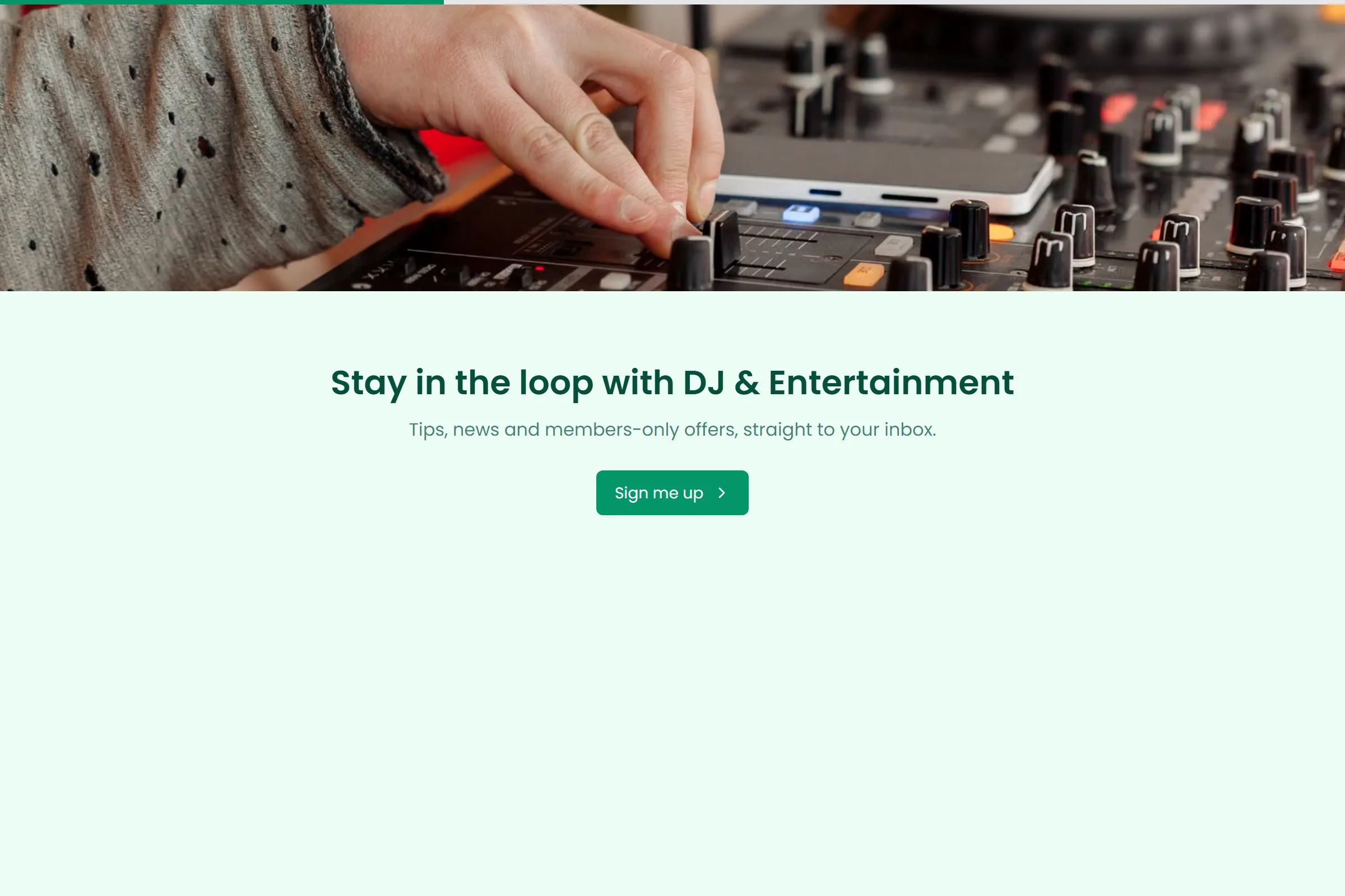 DJ & Entertainment Newsletter & Updates Signup template preview