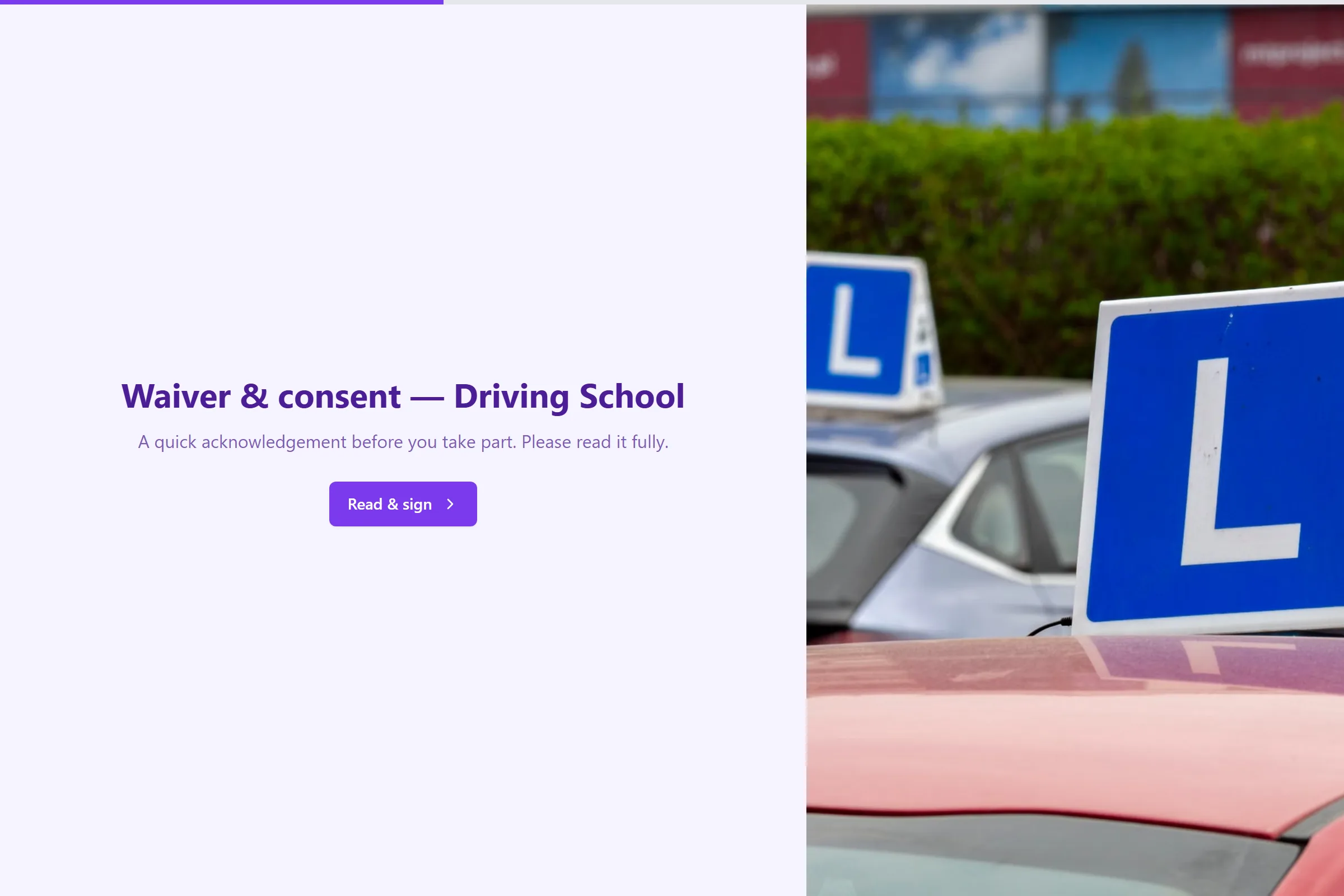 Driving School Liability Waiver & Consent template preview