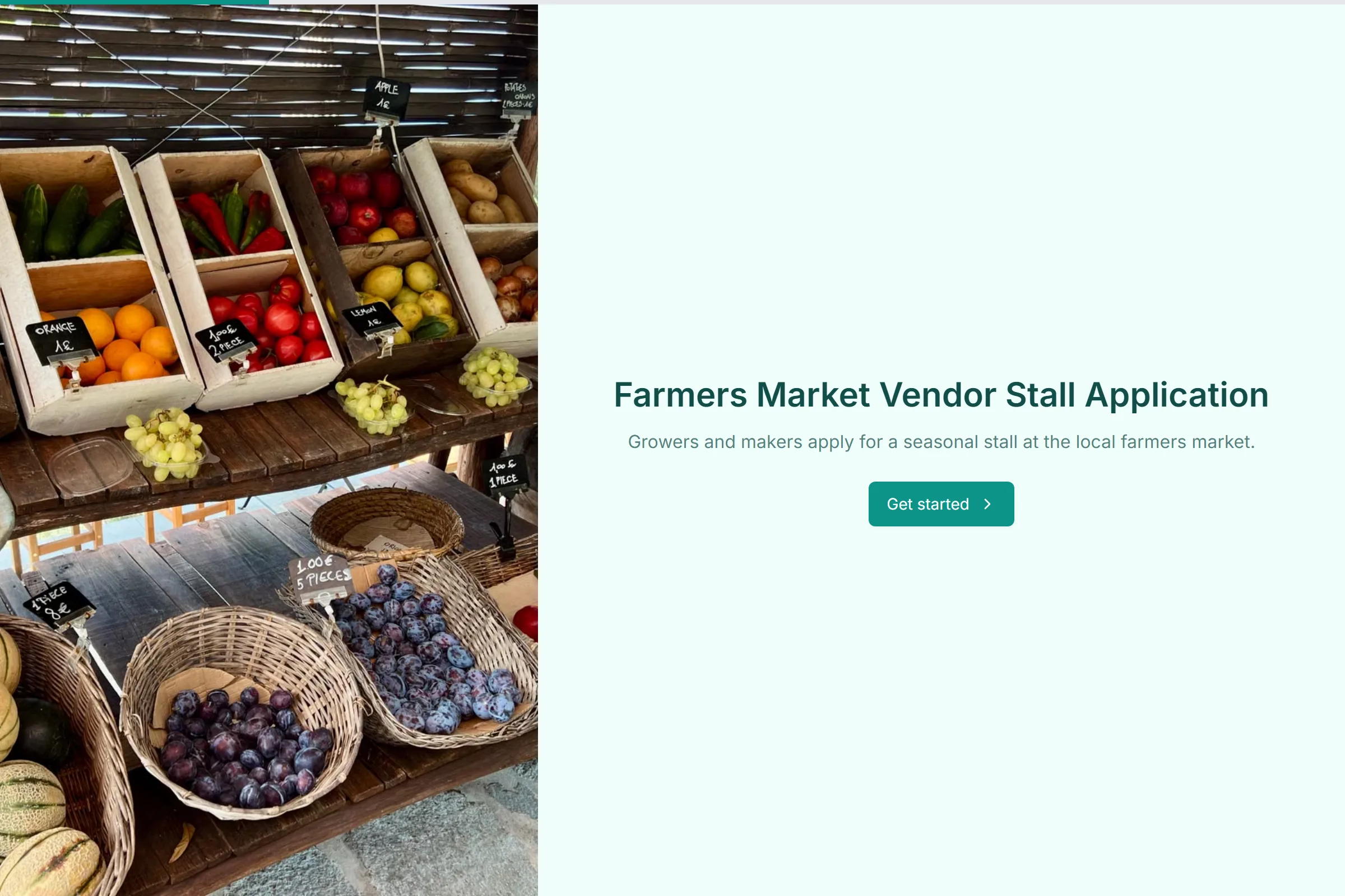 Farmers Market Vendor Stall Application template preview