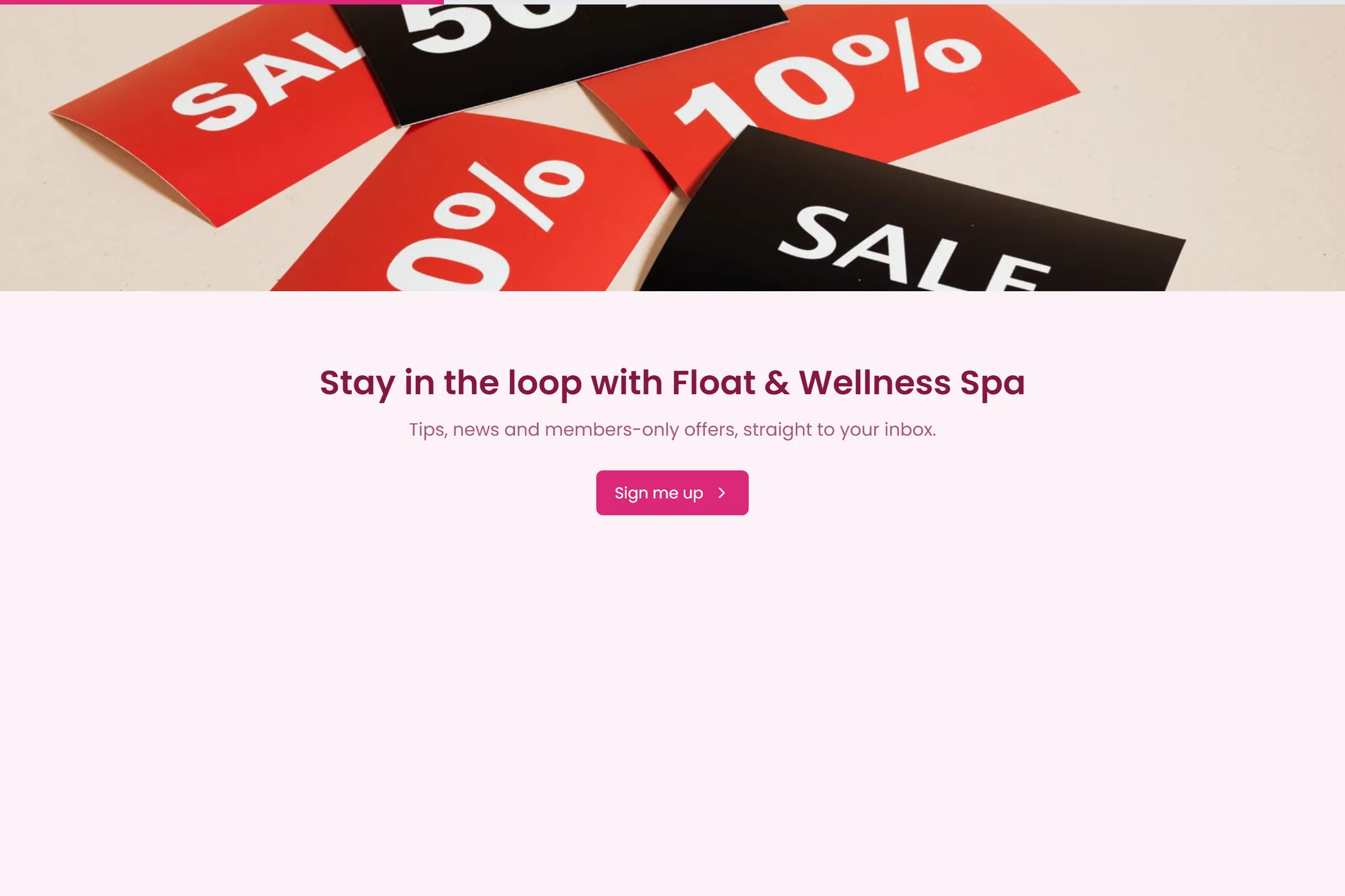 Float & Wellness Spa Newsletter & Updates Signup template preview