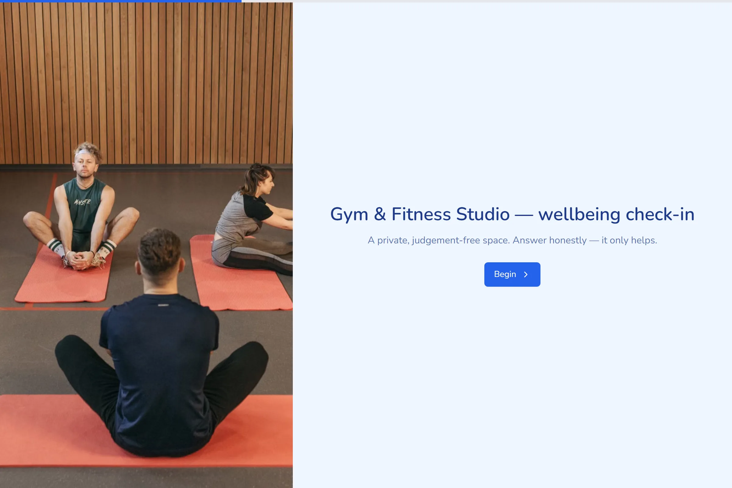 Gym & Fitness Studio Wellbeing Check-in template preview