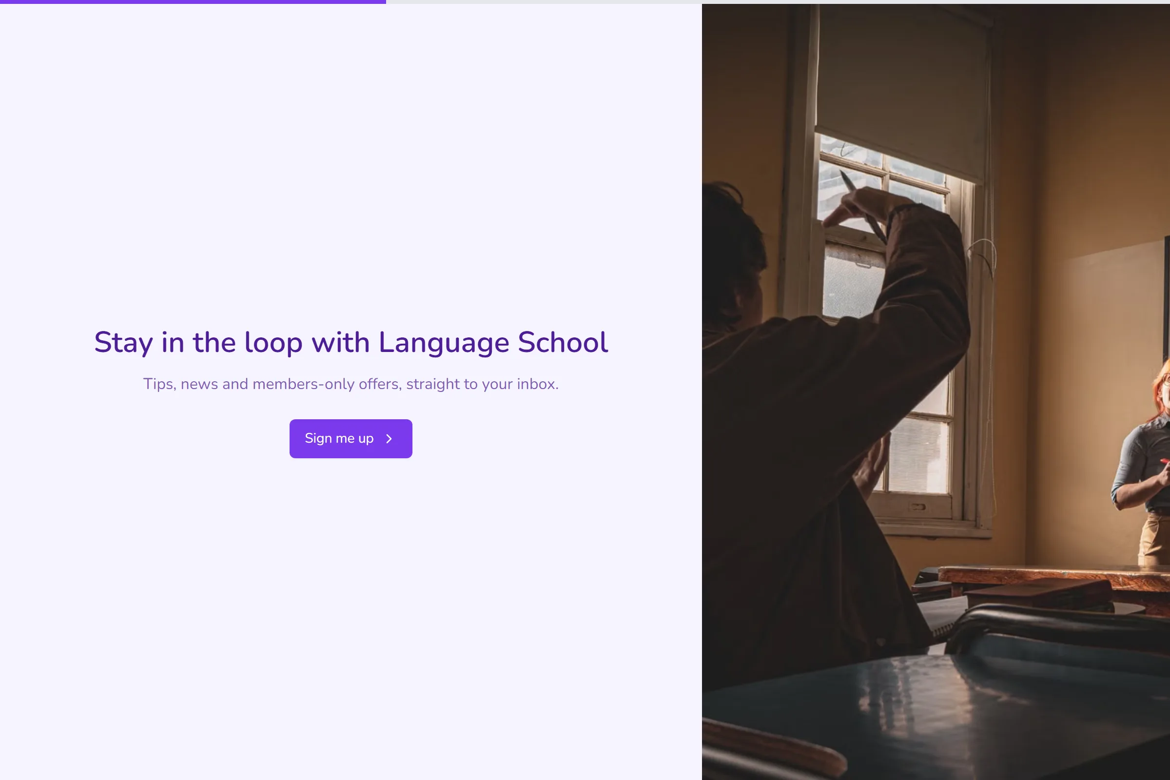 Language School Newsletter & Updates Signup template preview