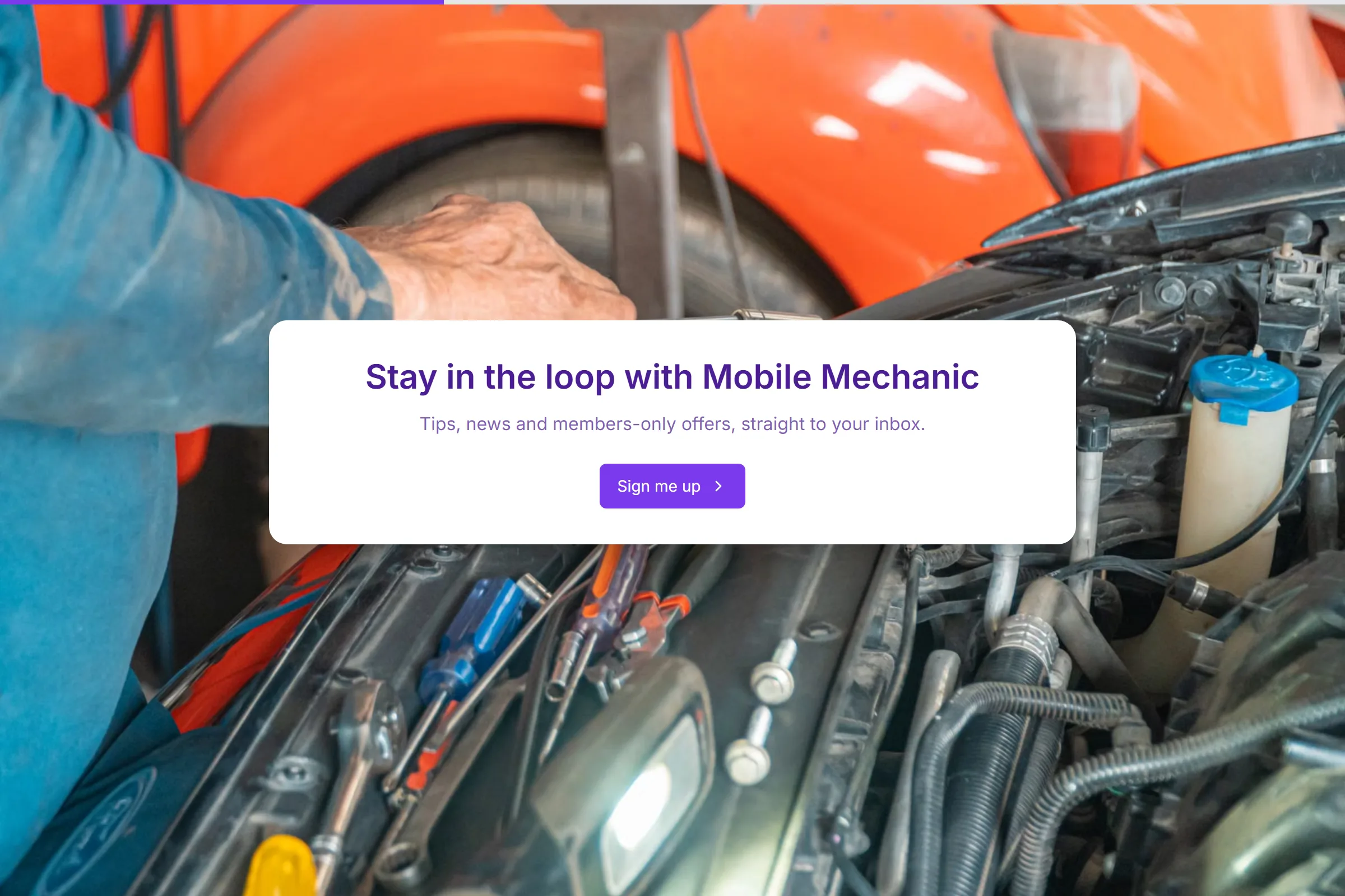 Mobile Mechanic Newsletter & Updates Signup template preview
