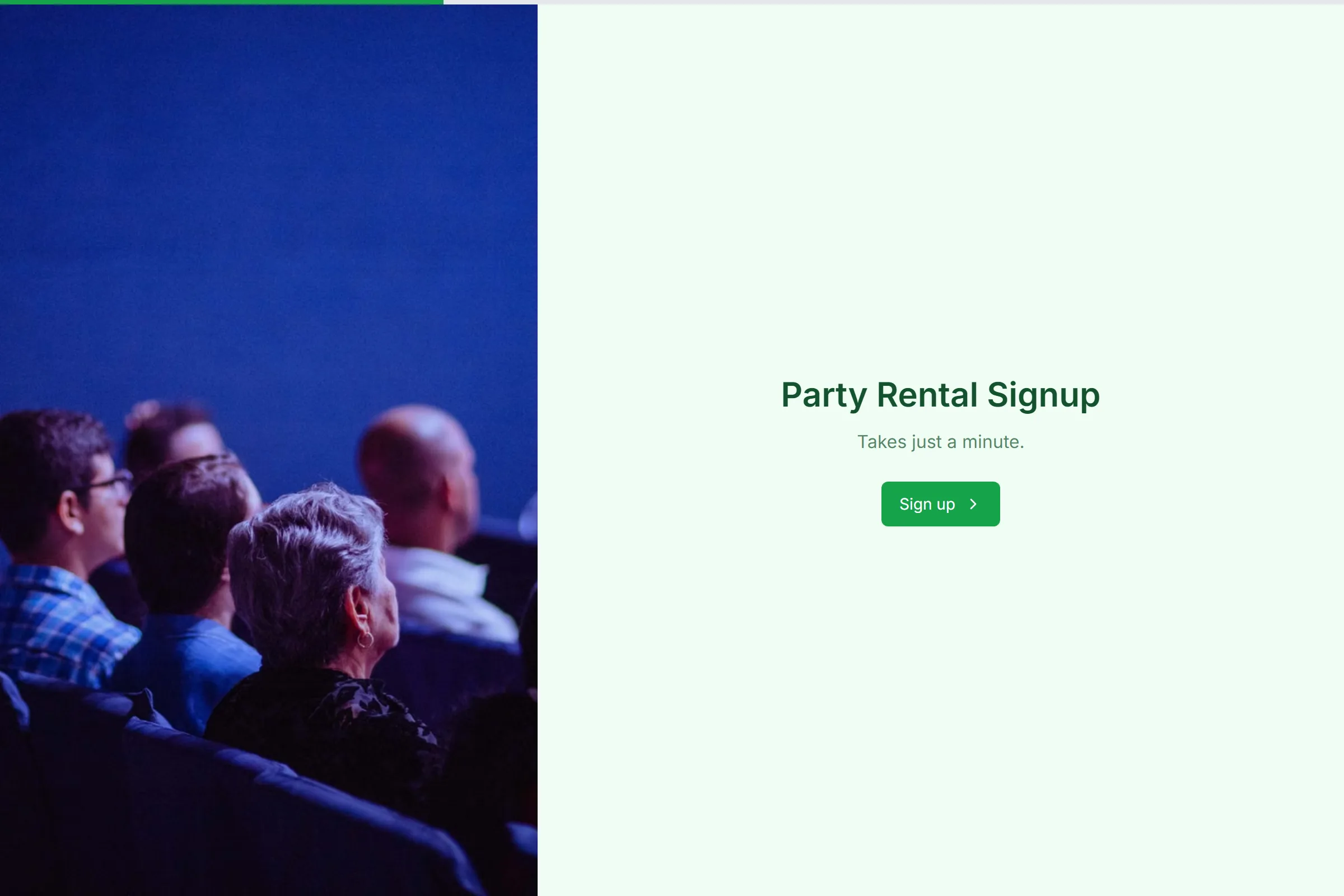 Party Rental Signup template preview