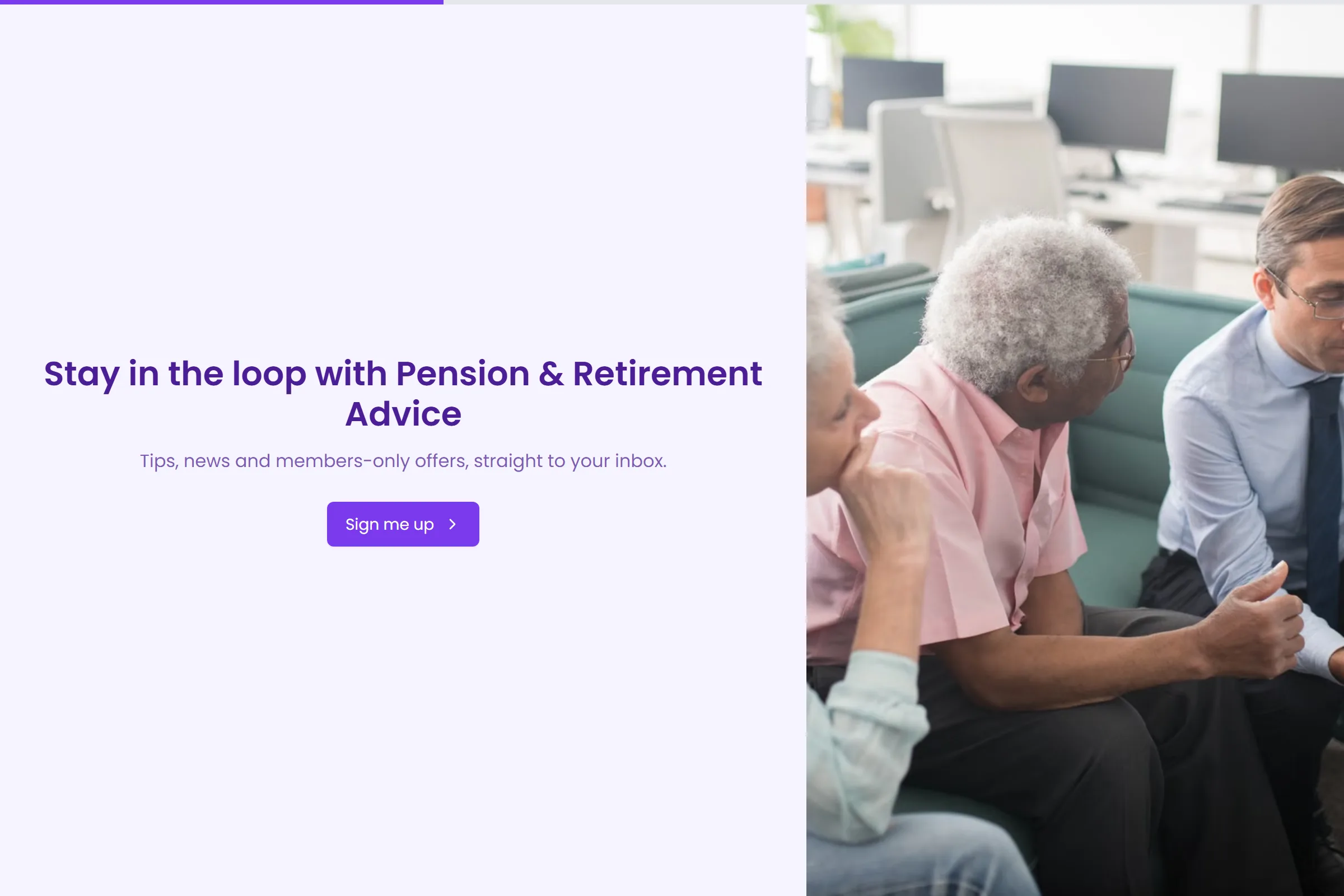 Pension & Retirement Advice Newsletter & Updates Signup template preview