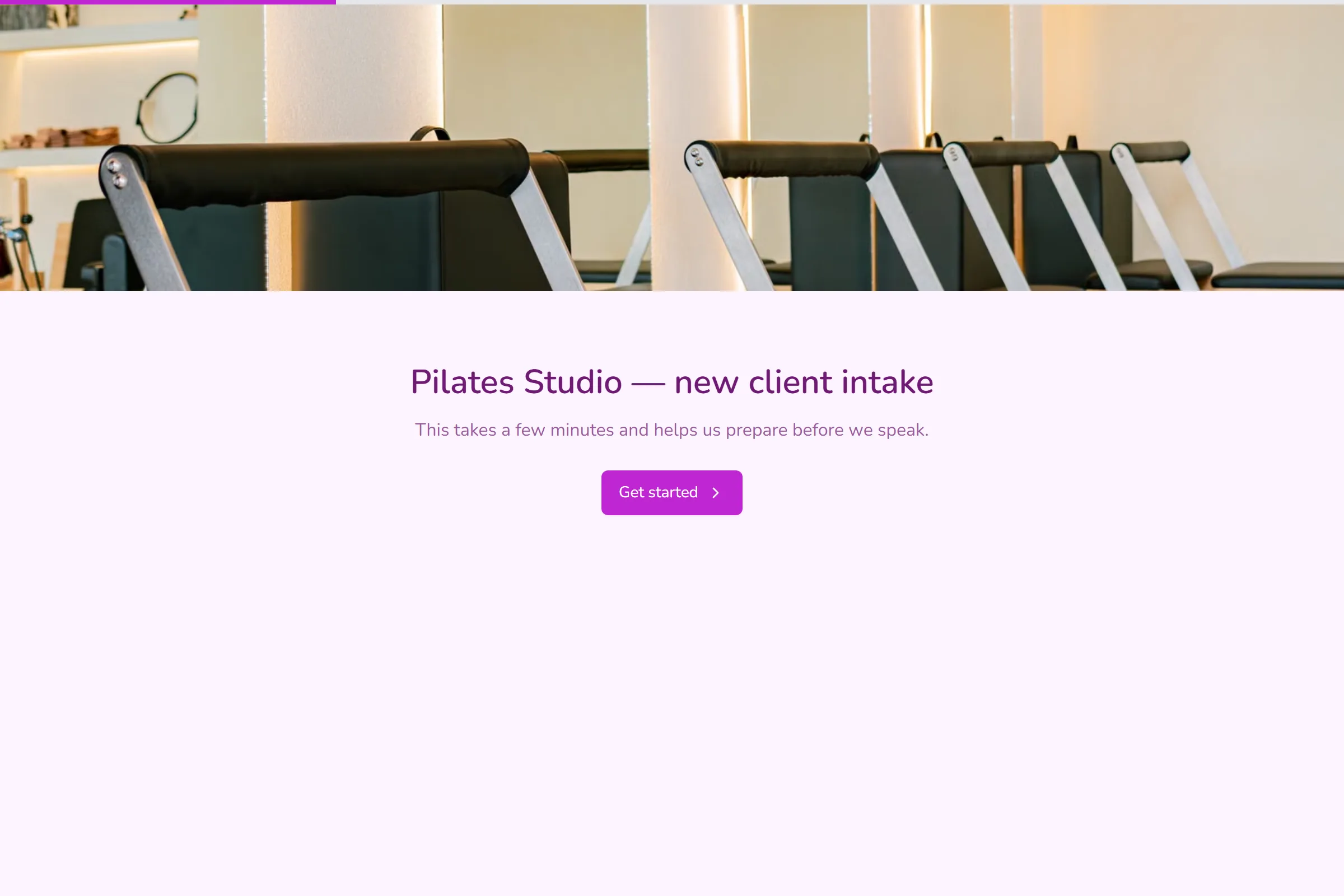 Pilates Studio New Client Intake template preview