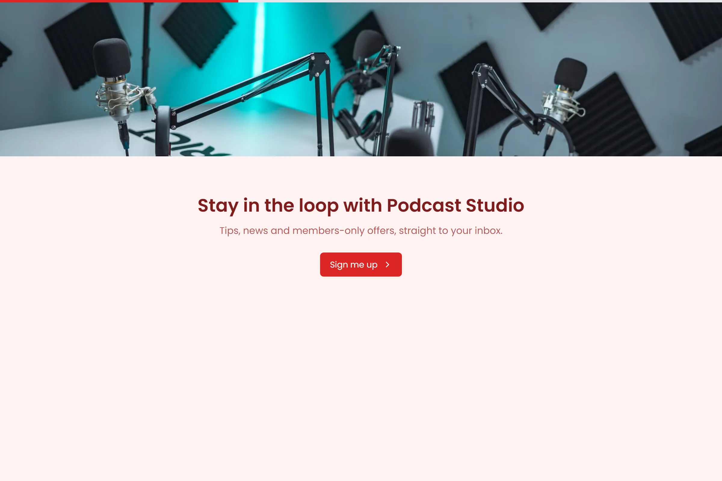 Podcast Studio Newsletter & Updates Signup template preview