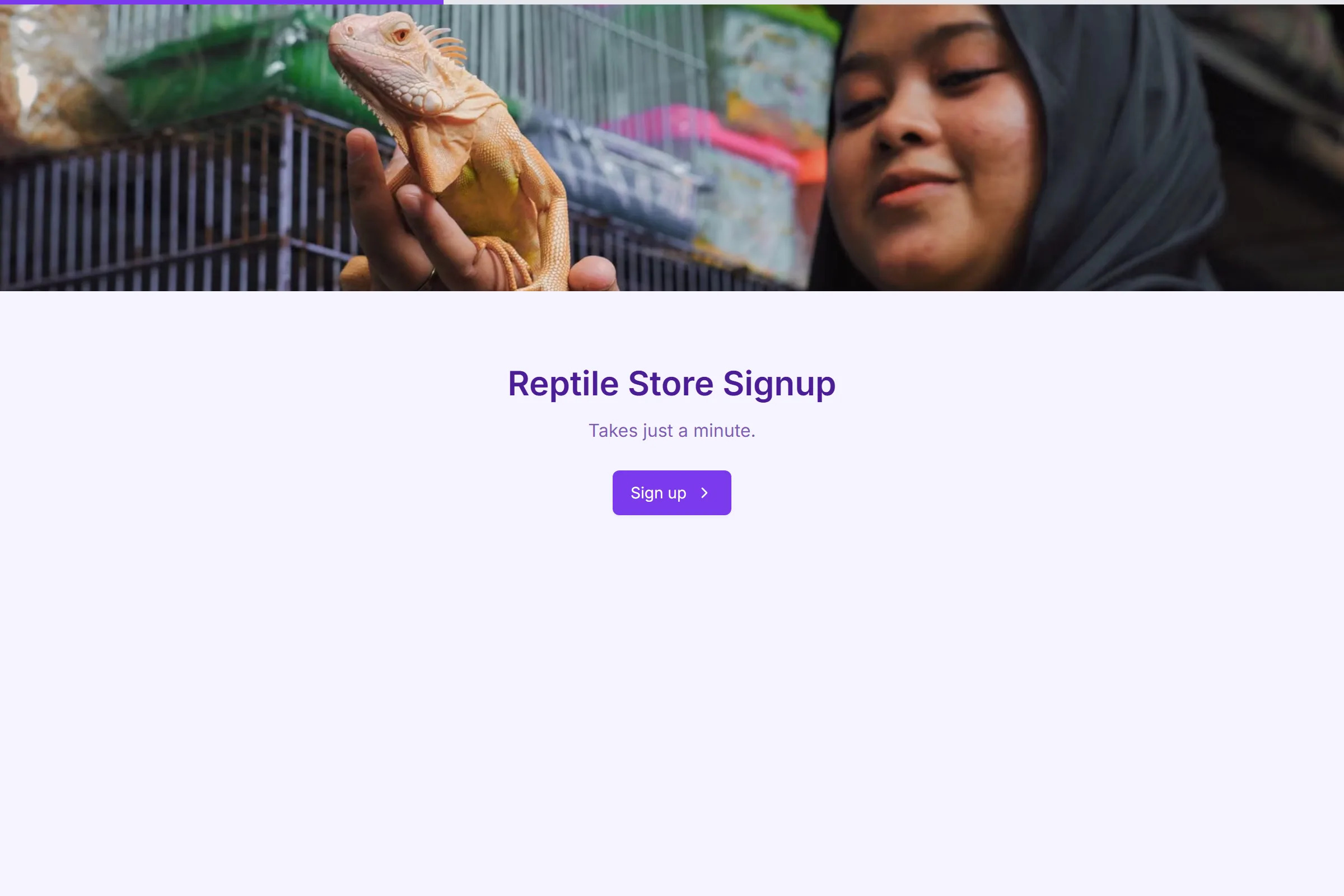Reptile Store Signup template preview