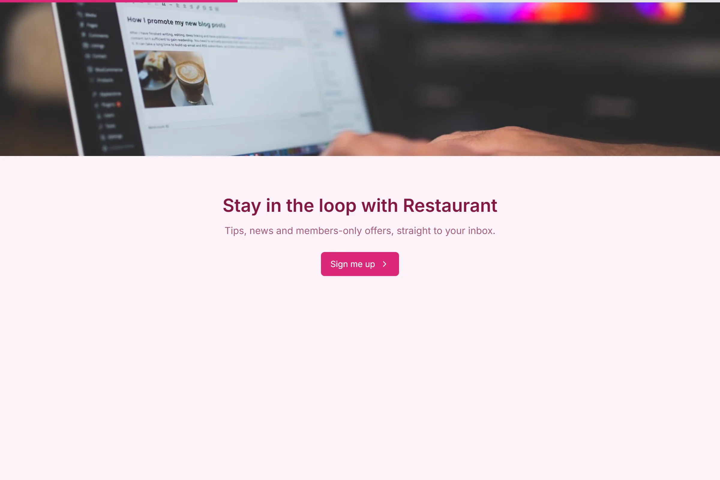 Restaurant Newsletter & Updates Signup template preview
