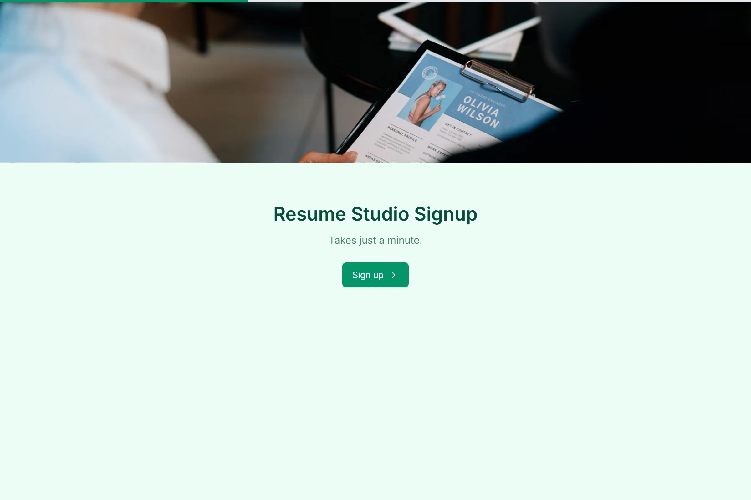 Resume Studio Signup template preview