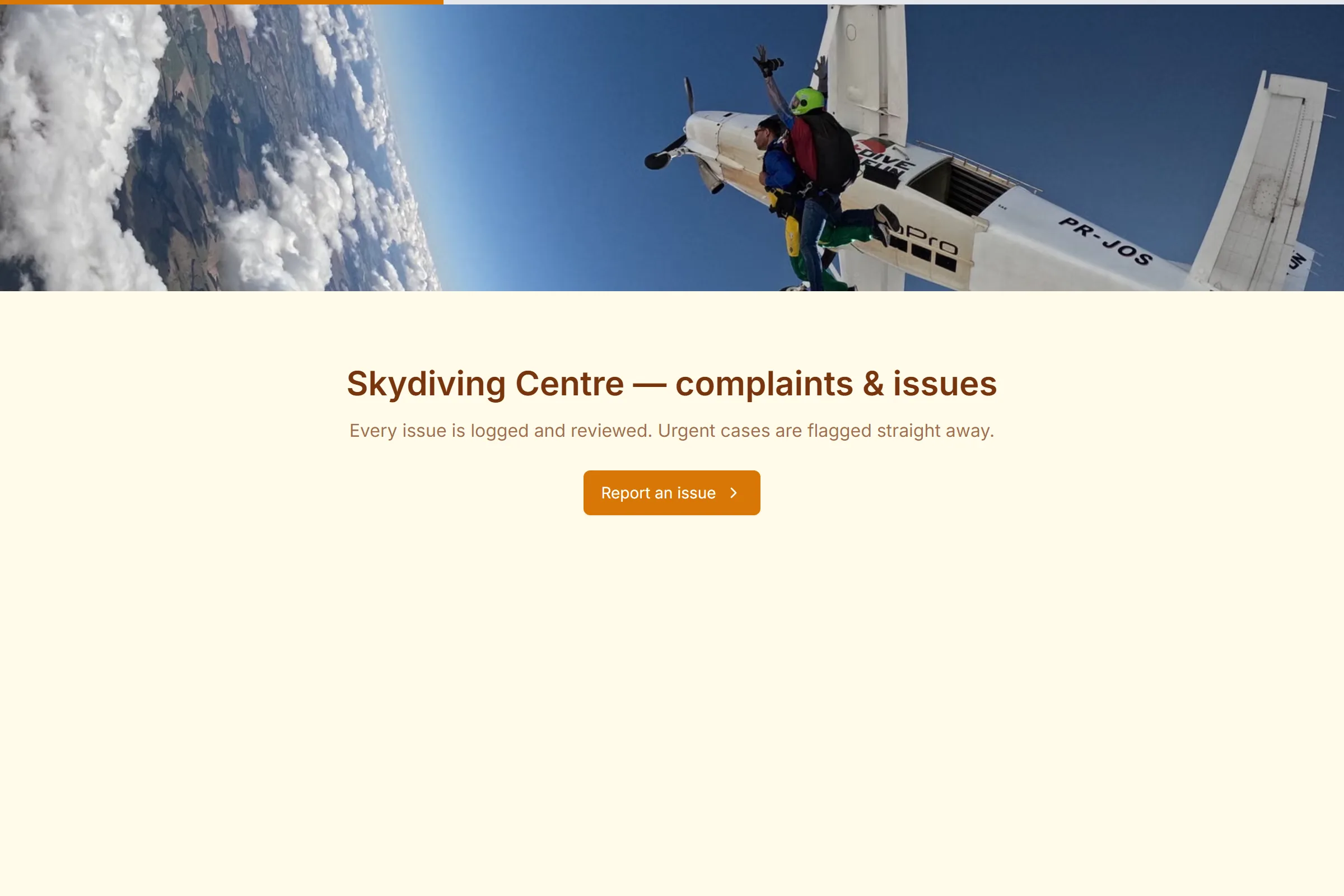 Skydiving Centre Complaint / Issue Form template preview