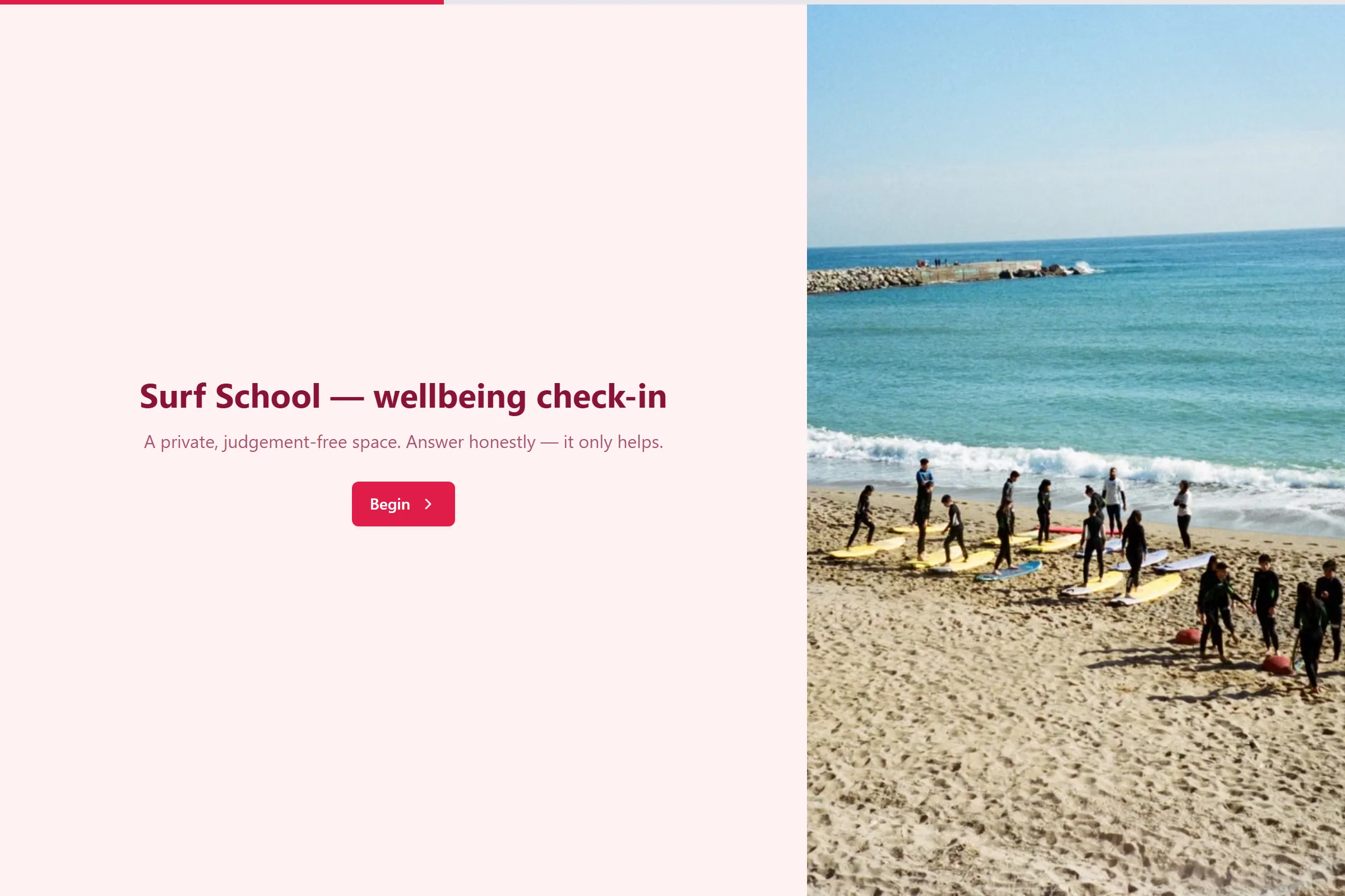 Surf School Wellbeing Check-in template preview