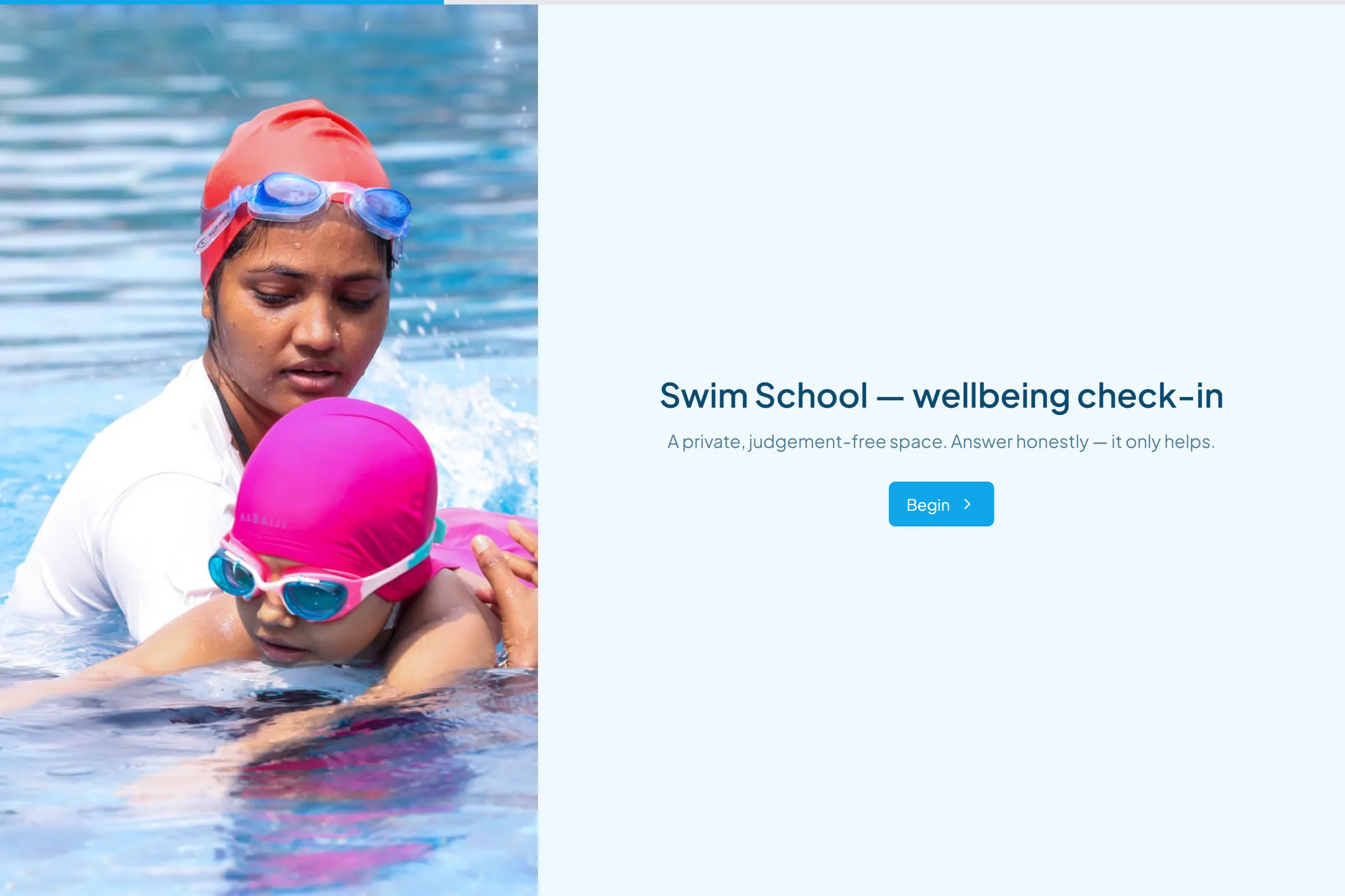 Swim School Wellbeing Check-in template preview
