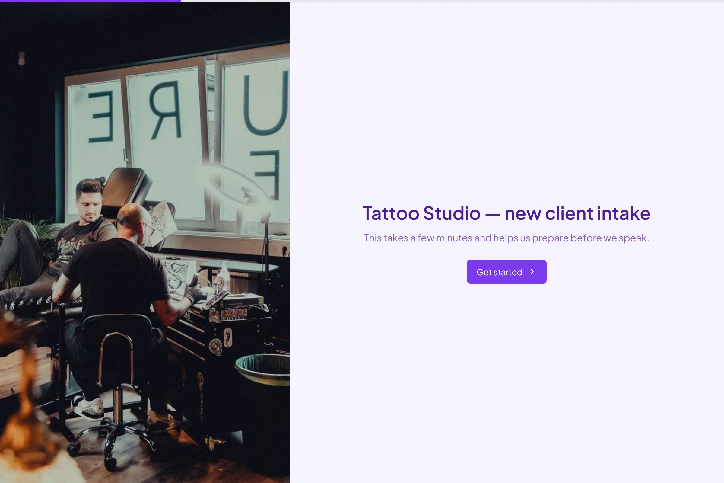 Tattoo Studio New Client Intake template preview