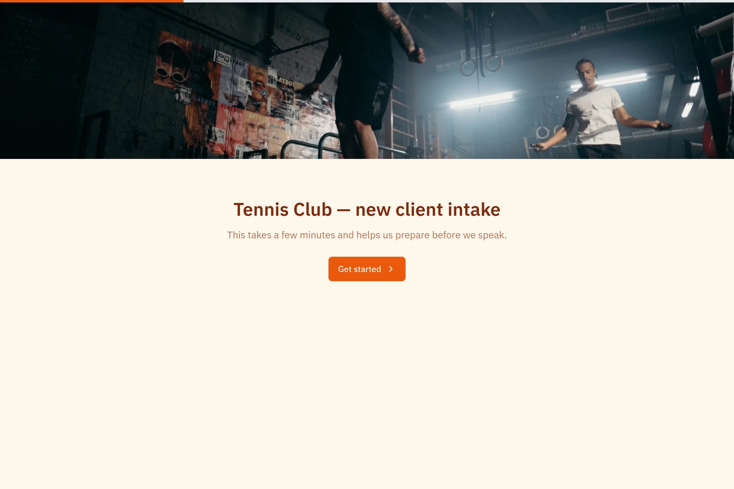 Tennis Club New Client Intake template preview