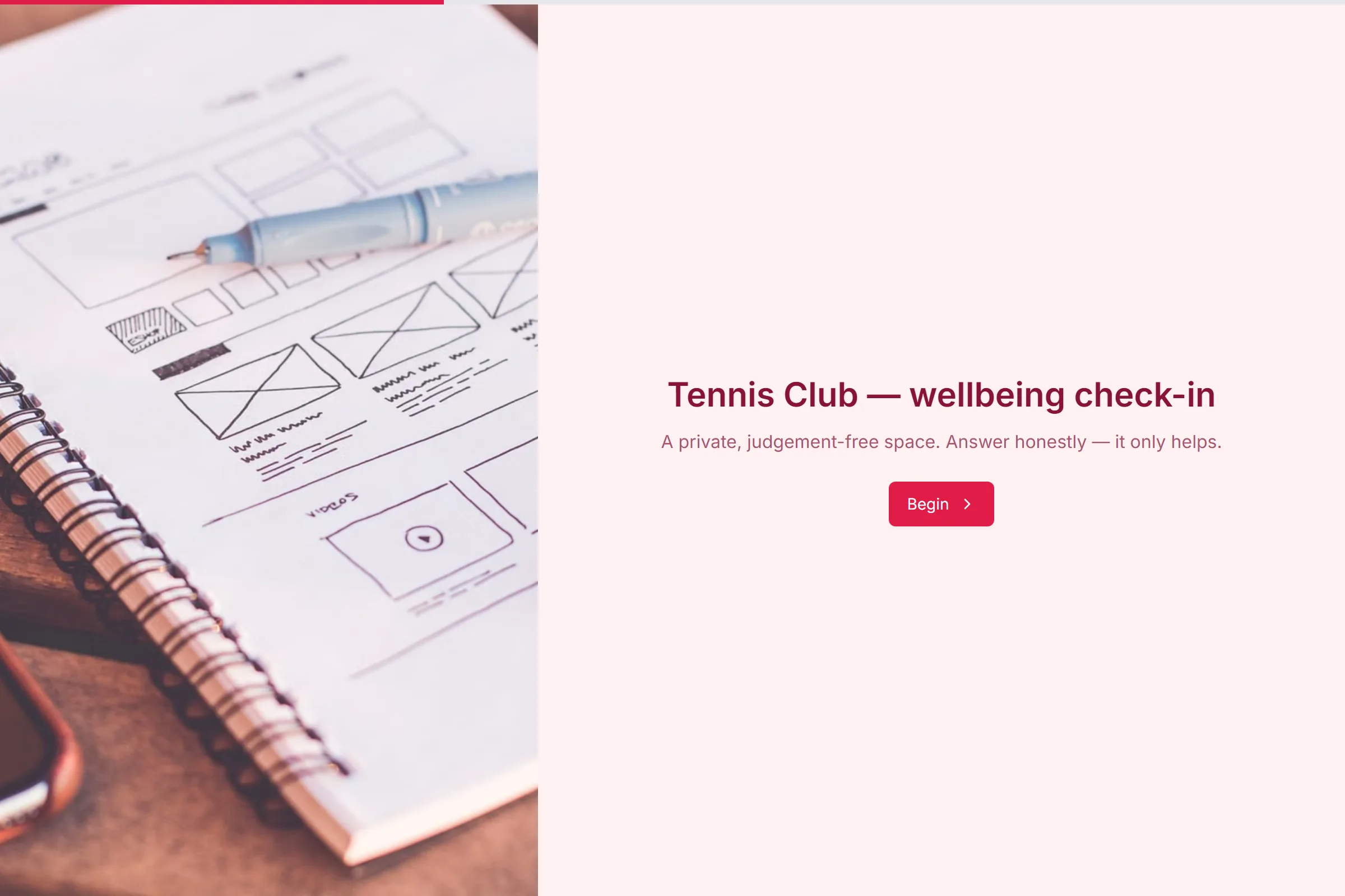 Tennis Club Wellbeing Check-in template preview