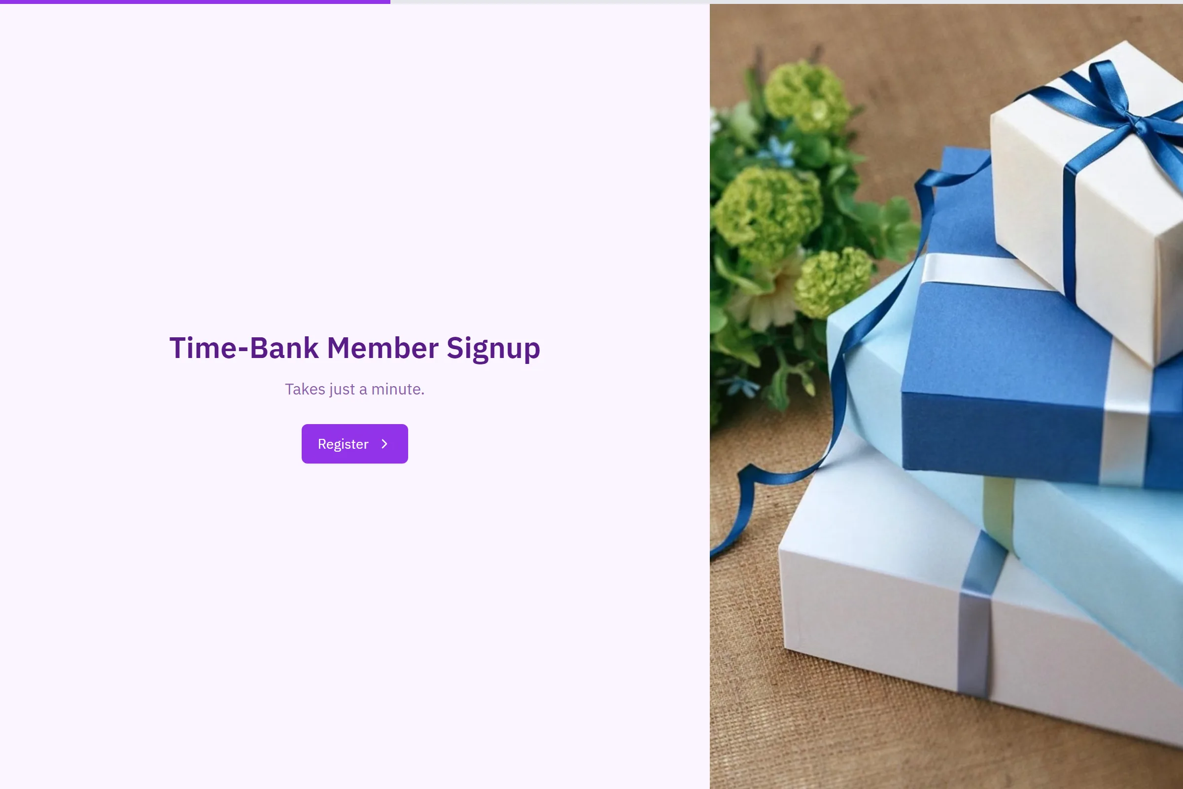 Time-Bank Member Signup template preview