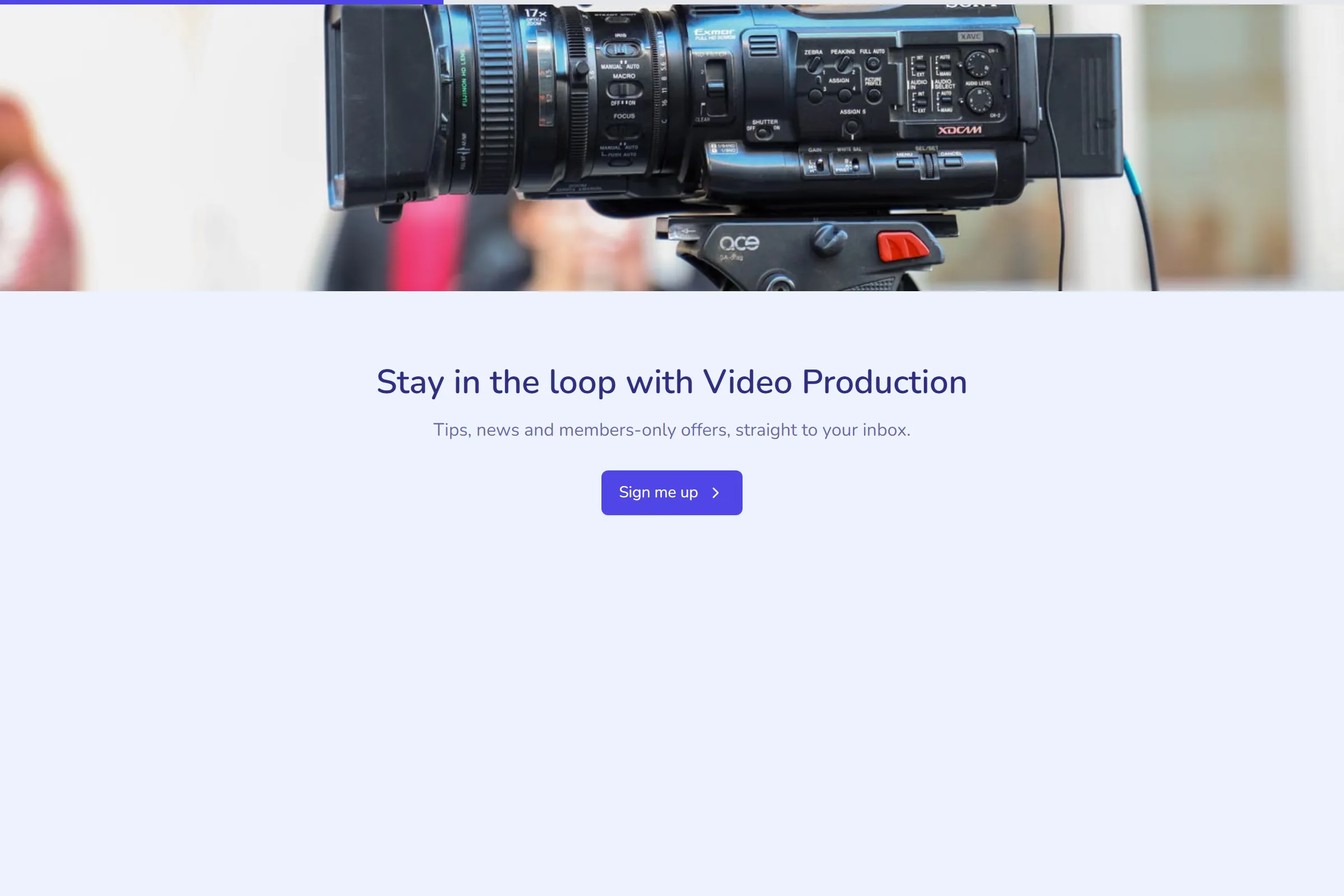 Video Production Newsletter & Updates Signup template preview