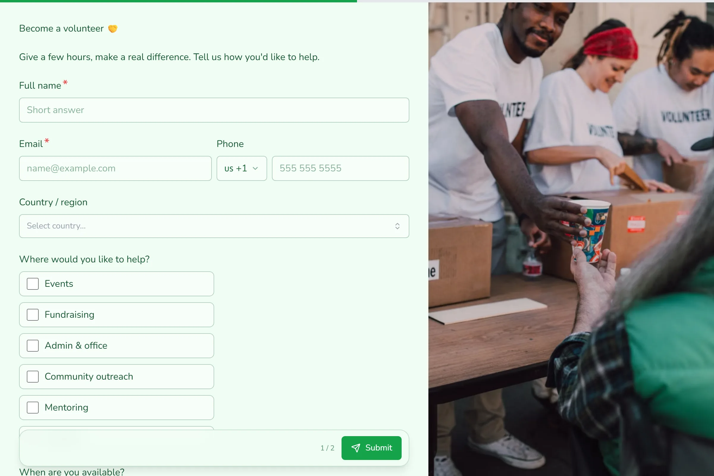Volunteer Registration template preview