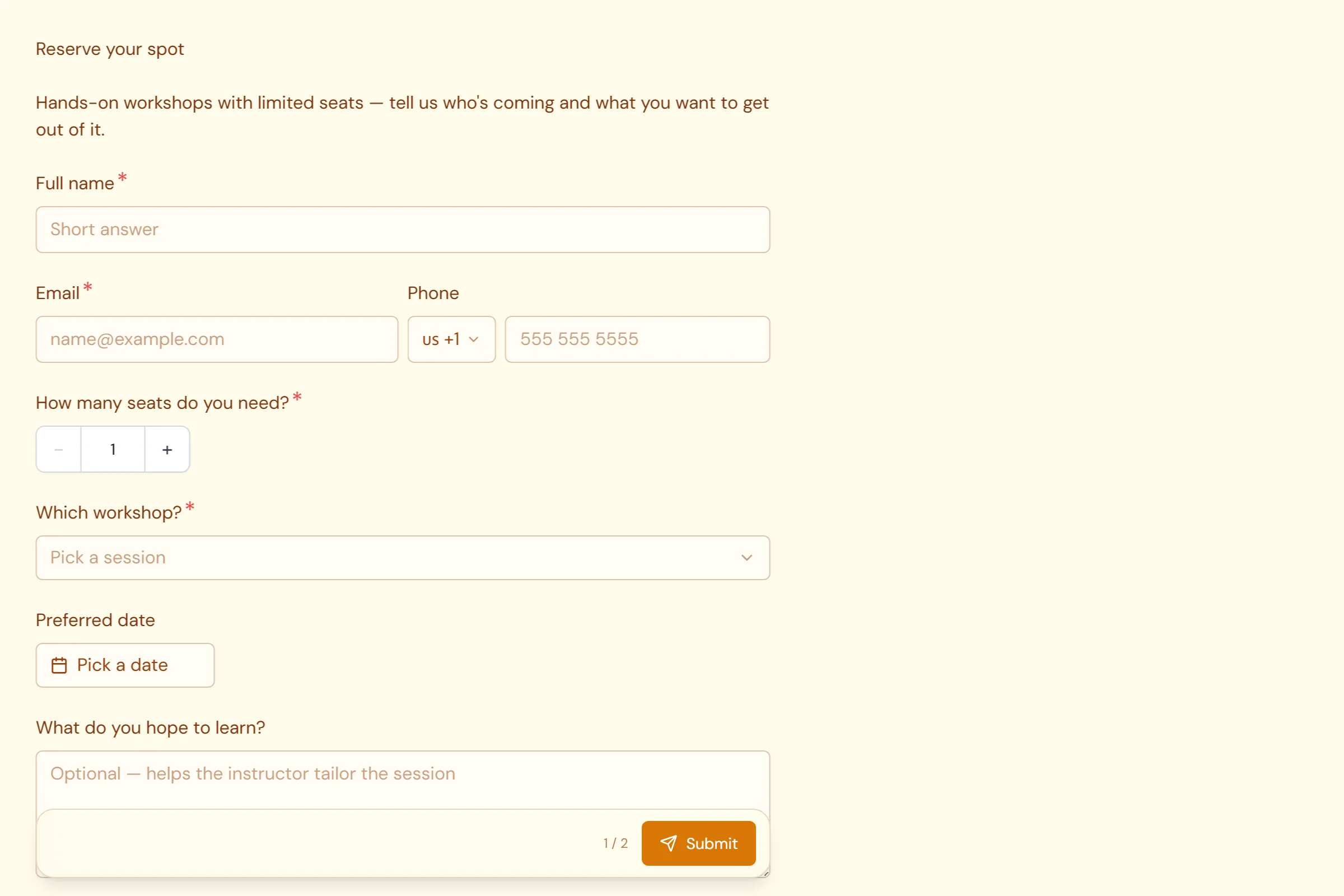 Workshop & Class Registration template preview