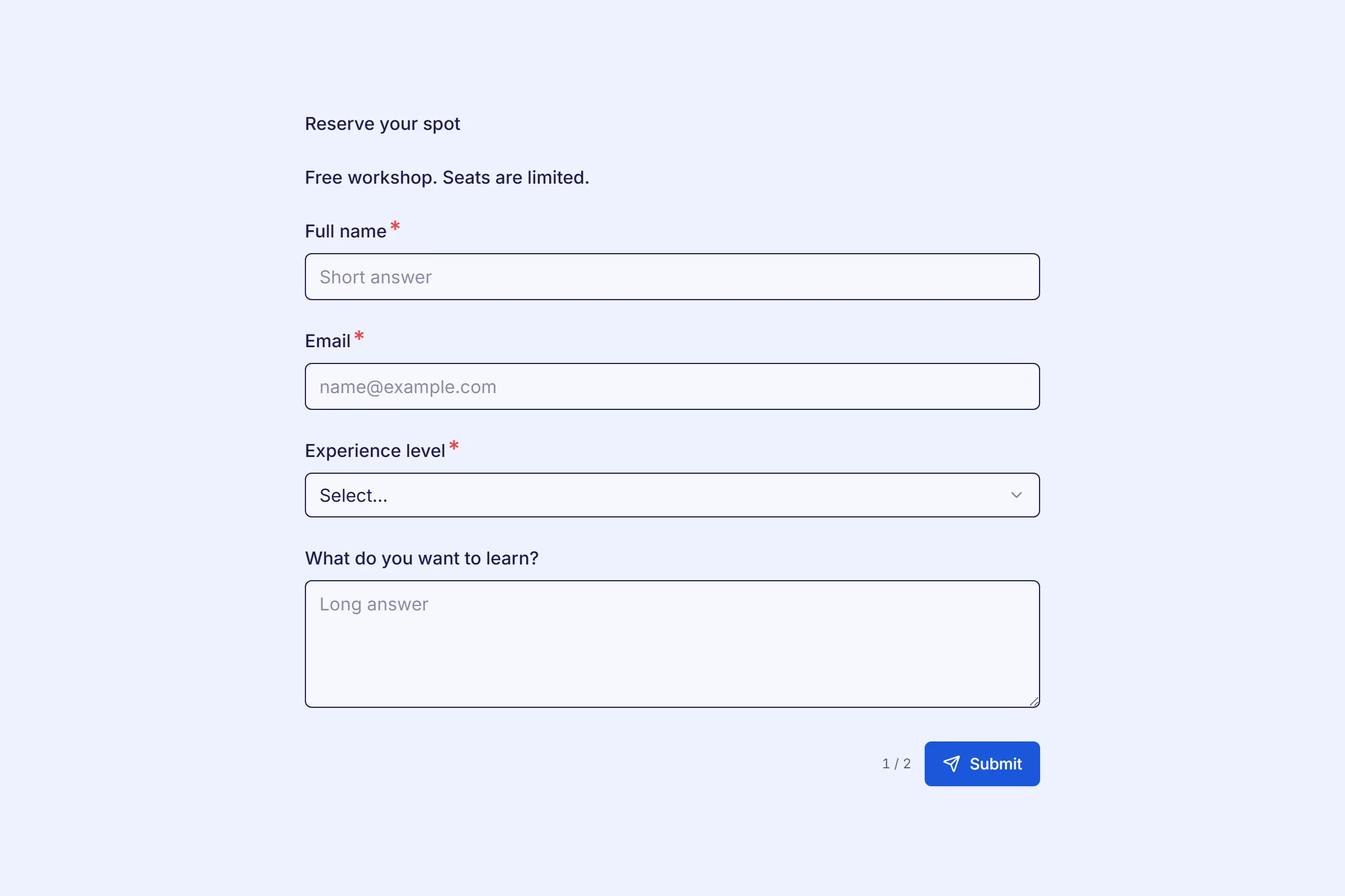 Workshop Registration template preview